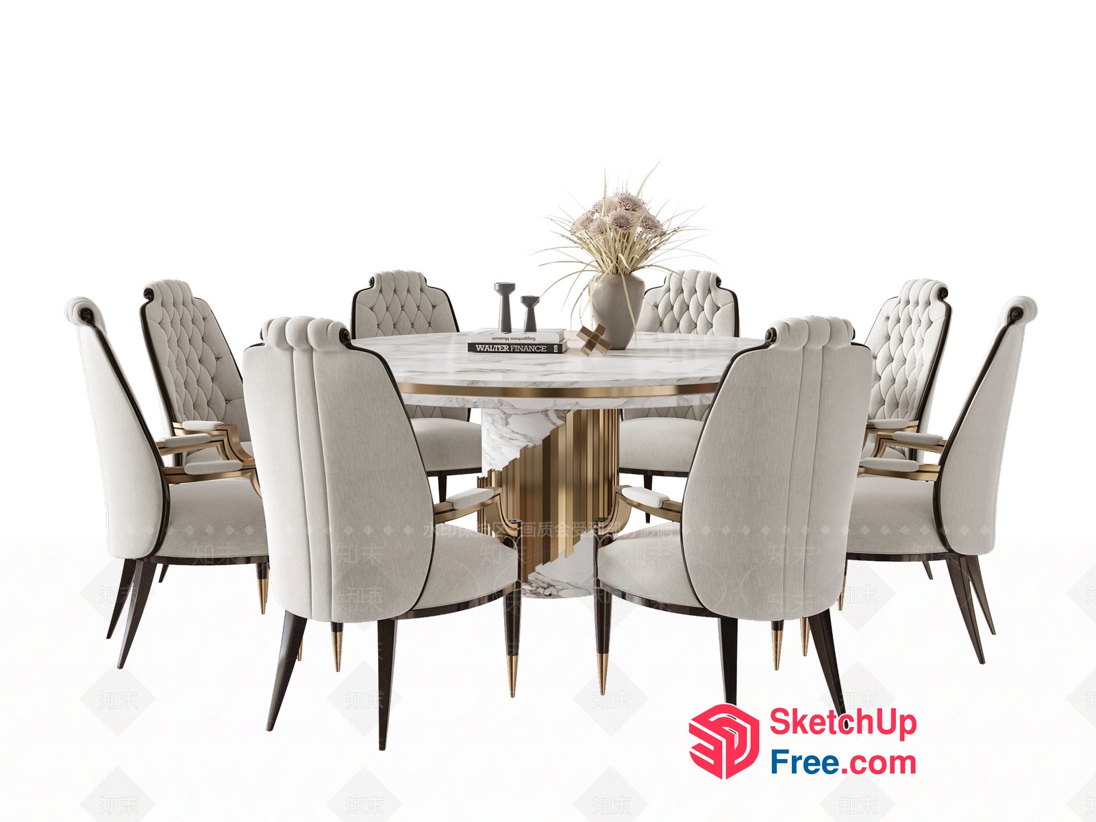 Elegant White And Gold Dining Room 3D SketchUp File