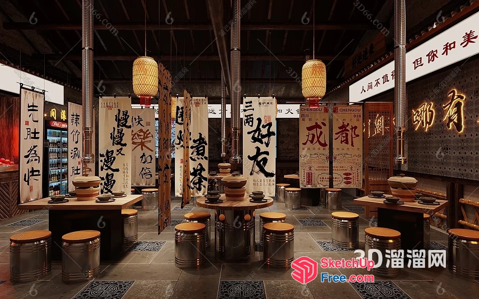 Traditional Chinese Restaurant Interior 3D SketchUp File
