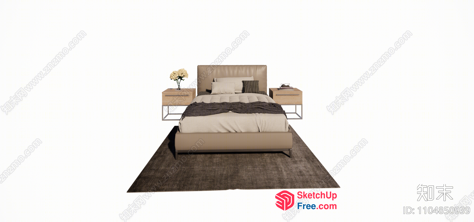 Minimalist Bedroom With Creamy Style Bed And Nightstands 3D SketchUp File