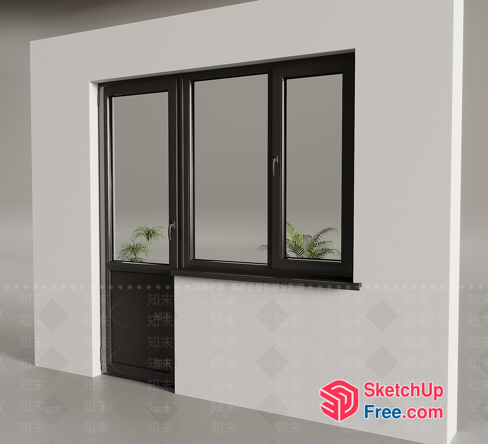Black Framed Window With Plants 3D SketchUp File