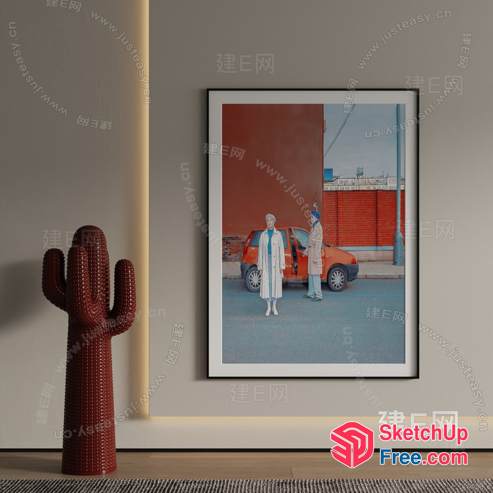Framed Artwork Of Two Women Standing Beside A Car 3D SketchUp File