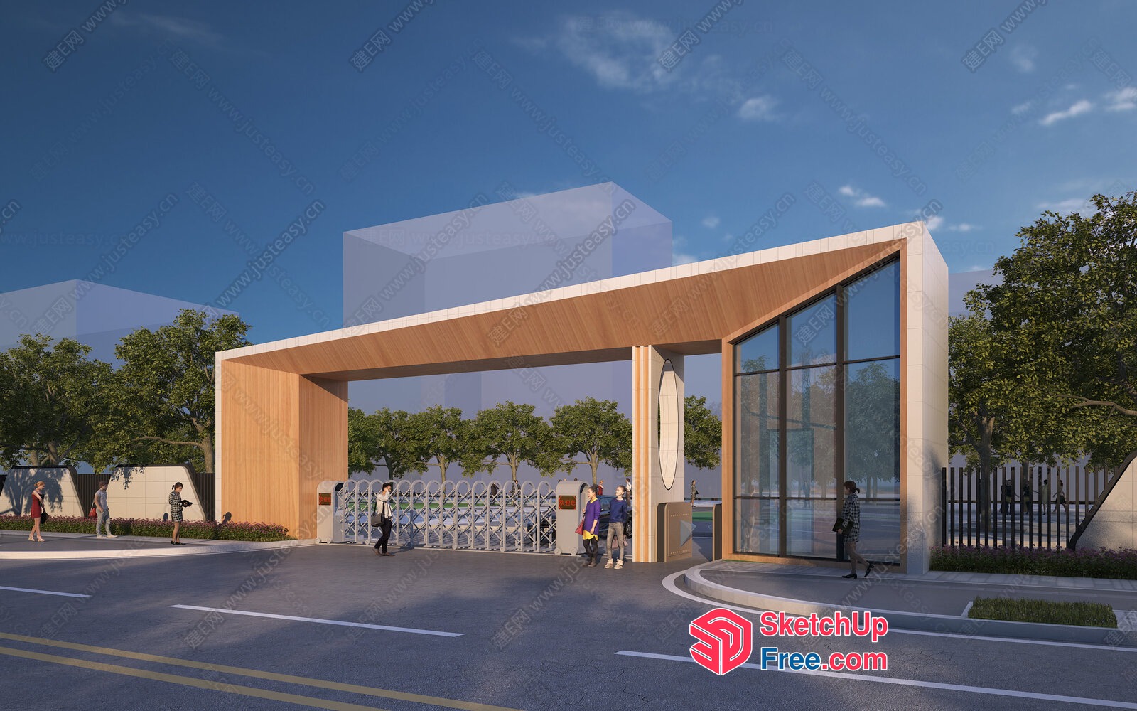 Modern Entrance Gate With Large Glass Window 3D SketchUp File