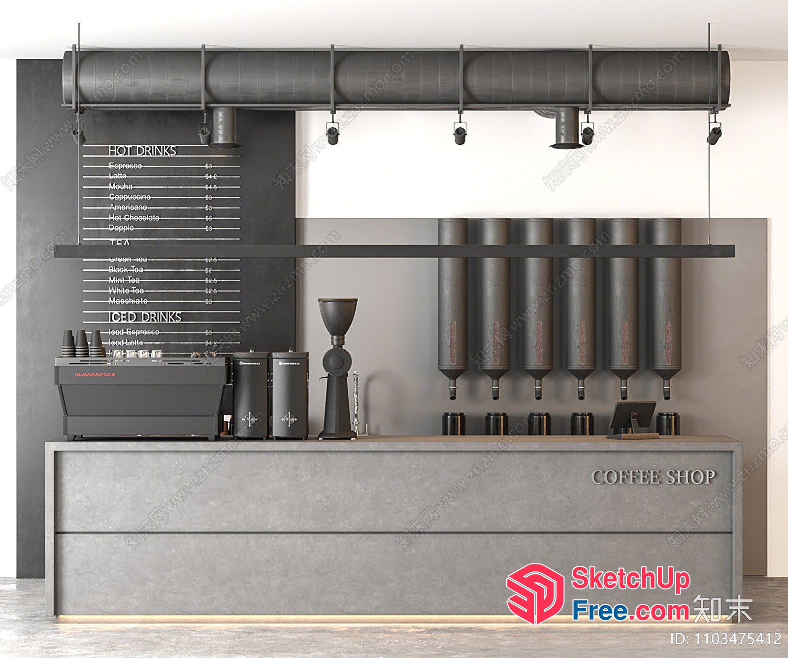 Modern Industrial Coffee Shop Interior 3D SketchUp File