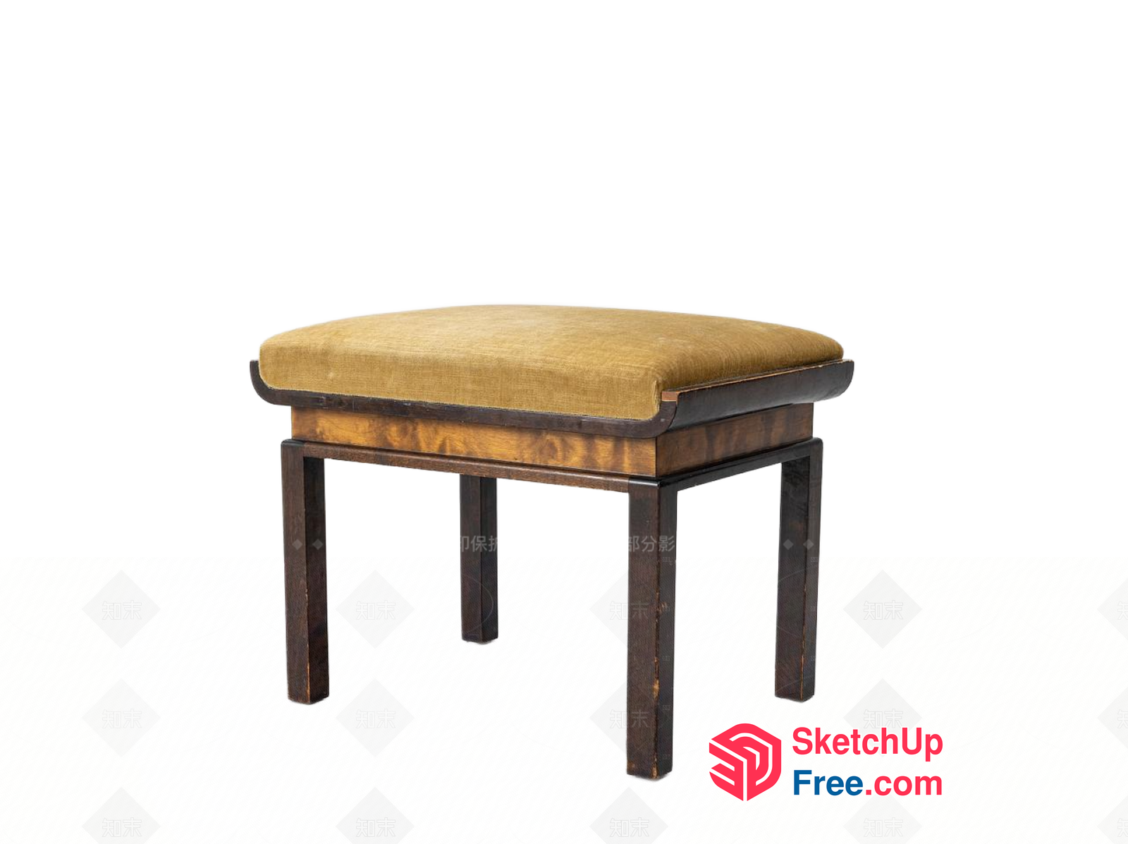 Elegant Wooden Bench With Golden Cushion 3D SketchUp File