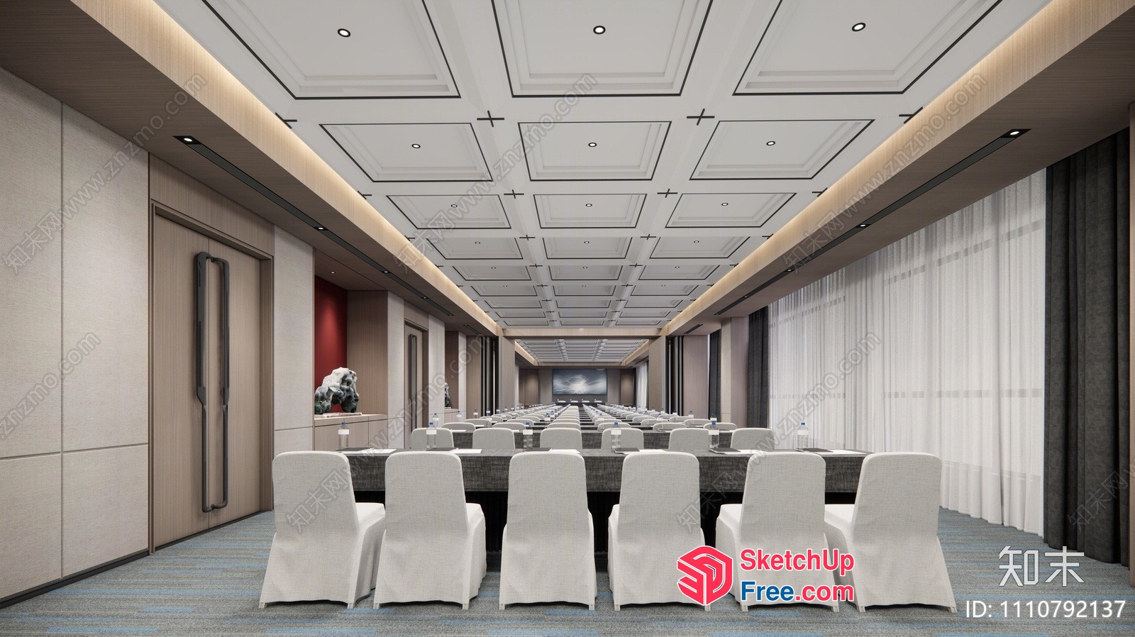 Long Conference Room With Elevator 3D SketchUp File