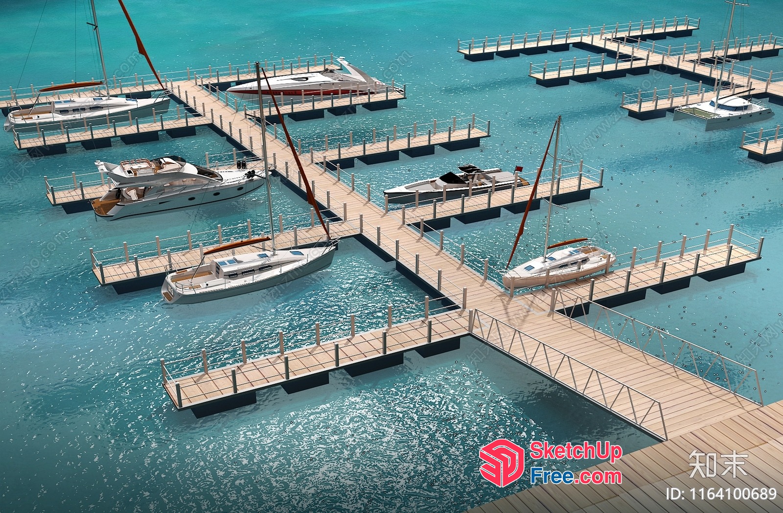 Boats Docked At A Marina 3D SketchUp File