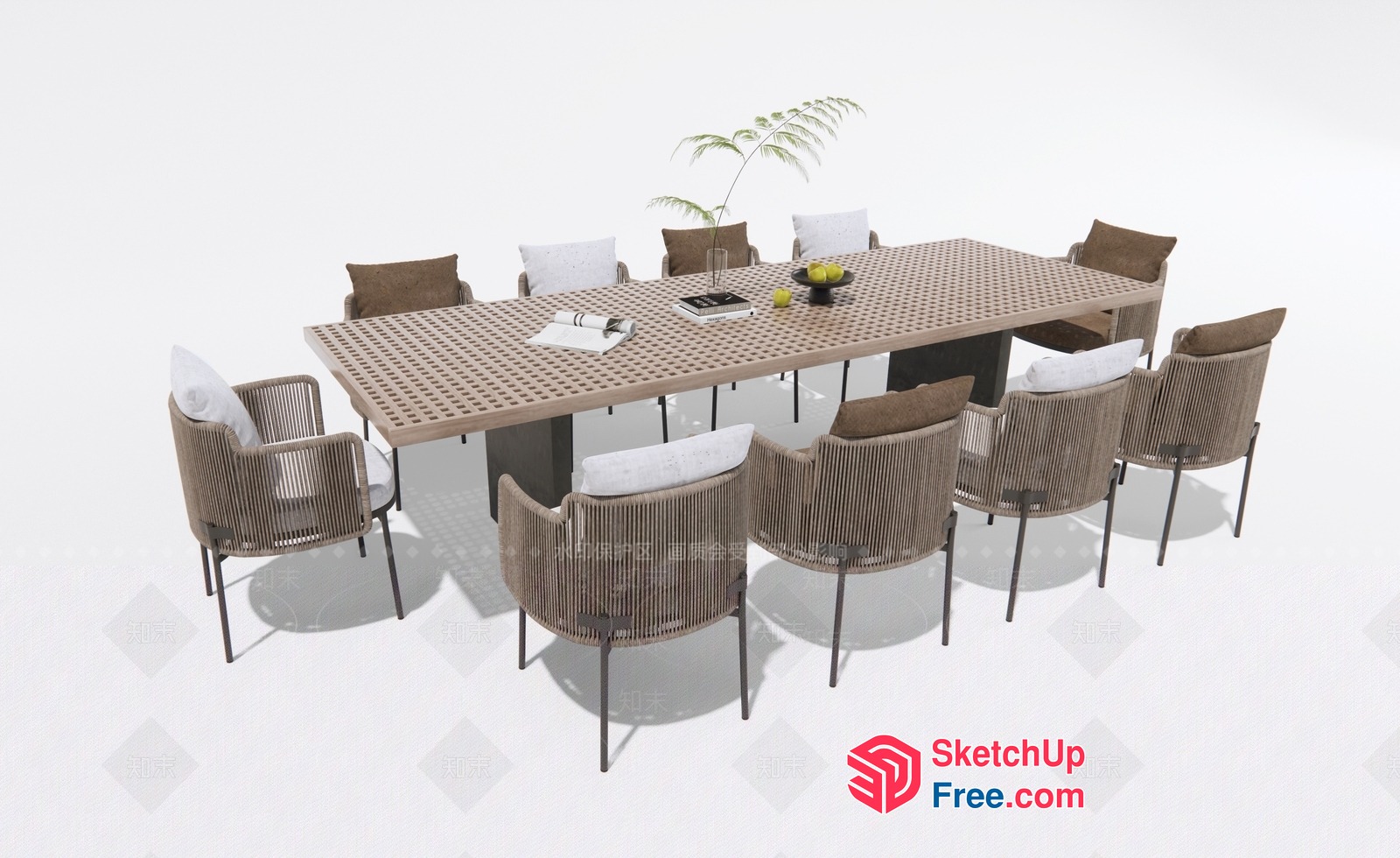 Modern Outdoor Dining Set With Rattan Chairs And Table 3D SketchUp File