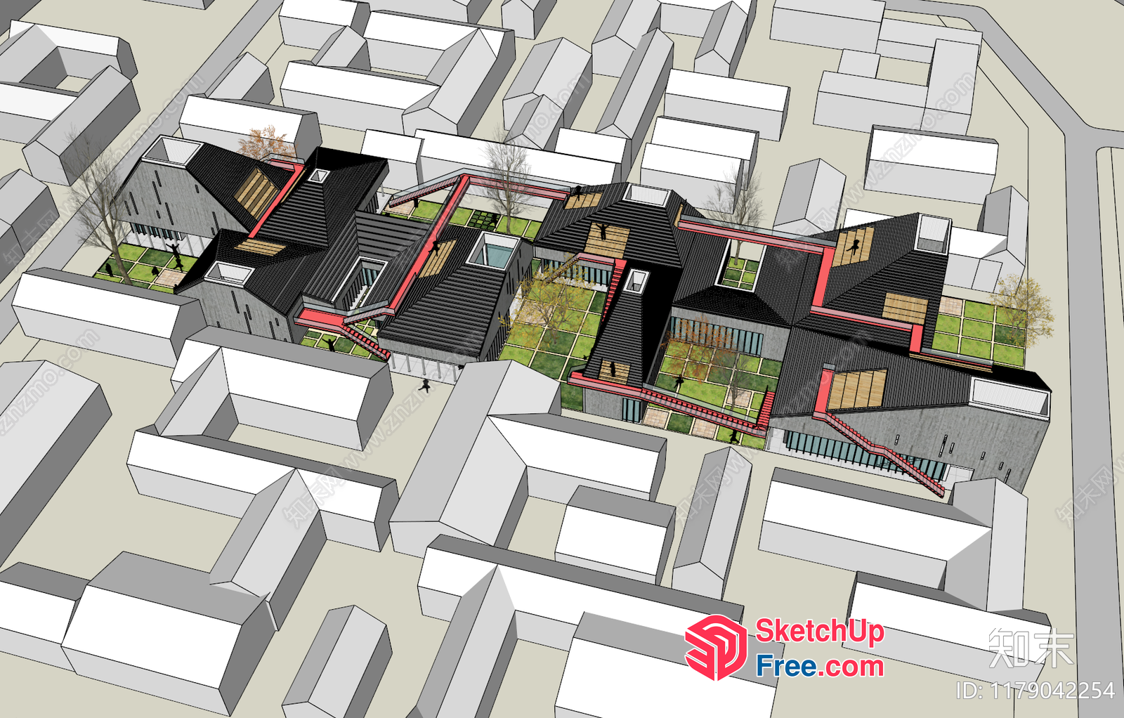 Aerial View Of A Modern Building With A Rooftop Garden 3D SketchUp File