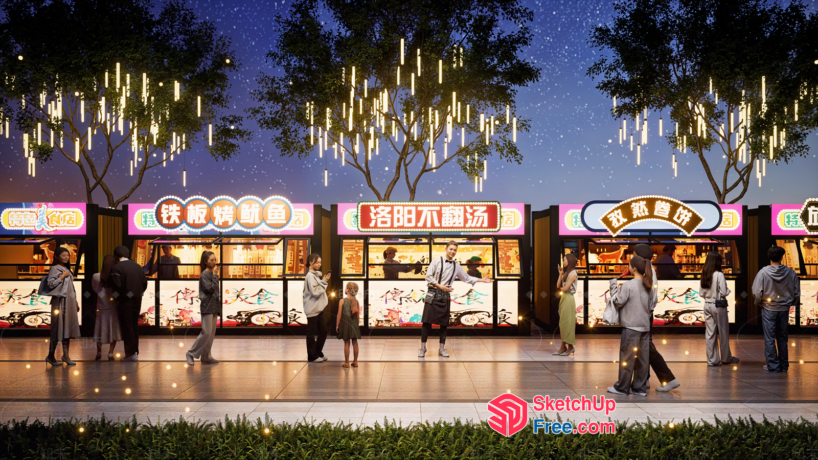 Modern Chinese Street Food Market 3D SketchUp File