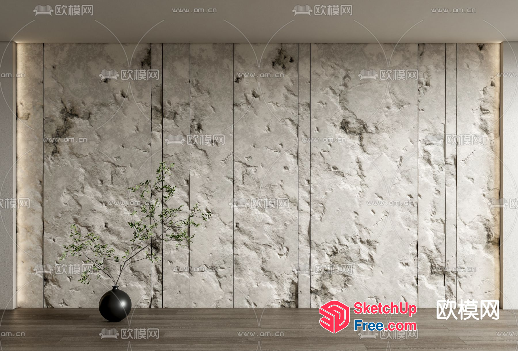 Minimalist Japanese Style Stone Wall 3D SketchUp File