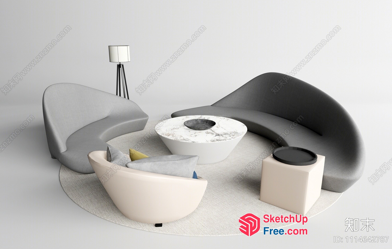 Modern Minimalist Living Room Furniture Arrangement 3D SketchUp File