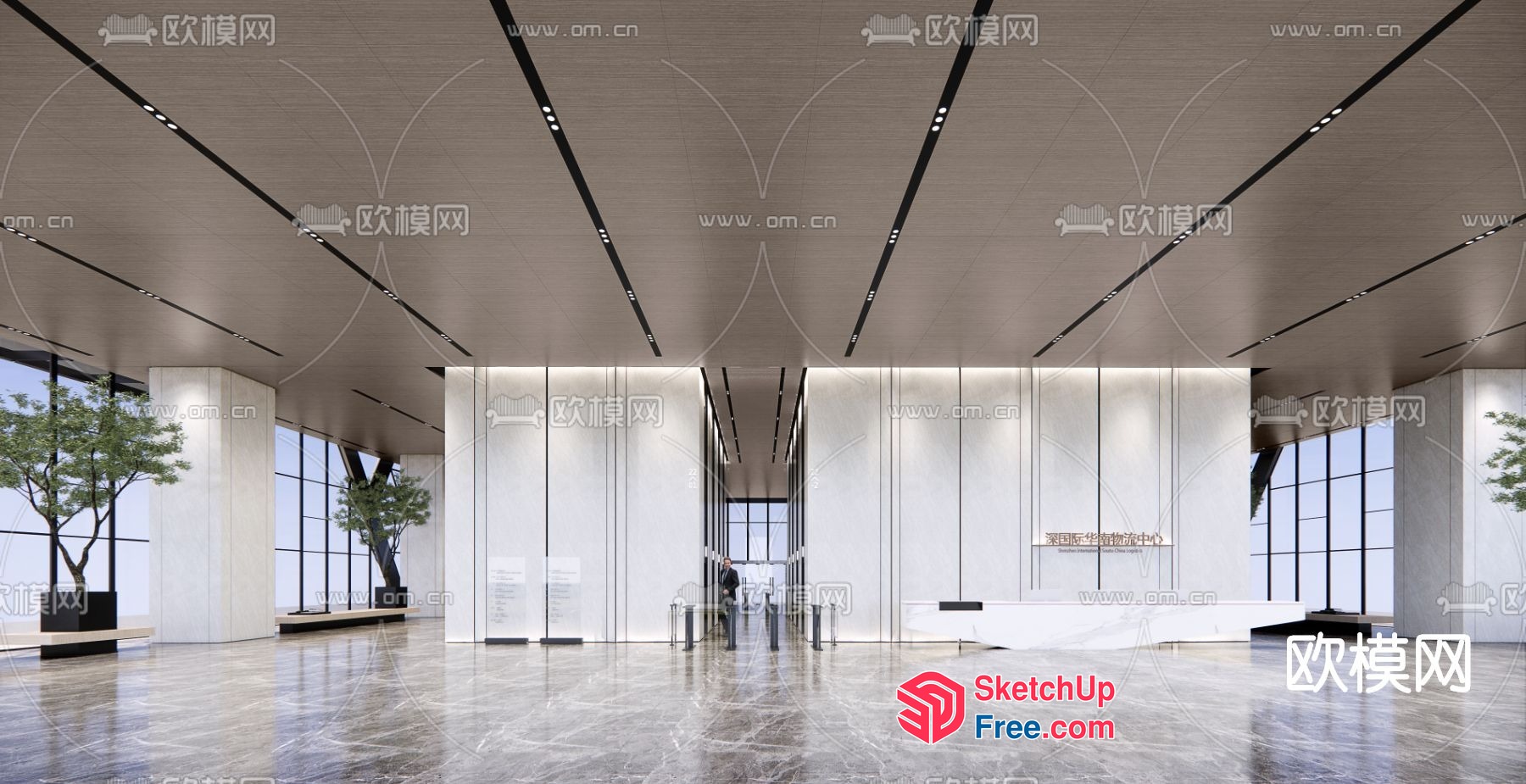 Modern Office Lobby With Elevator And Stairs 3D SketchUp File