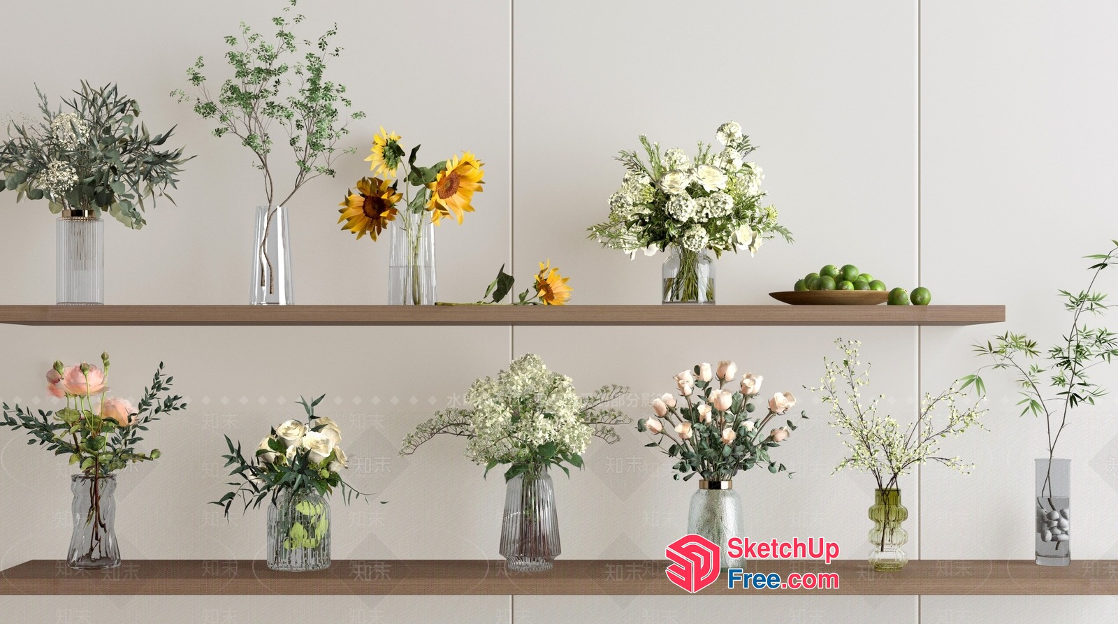 Elegant Glass Vase And Flower Arrangement Display 3D SketchUp File