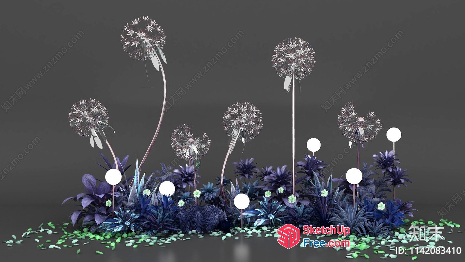 Modern Garden Decor With Dandelion Lights 3D SketchUp File