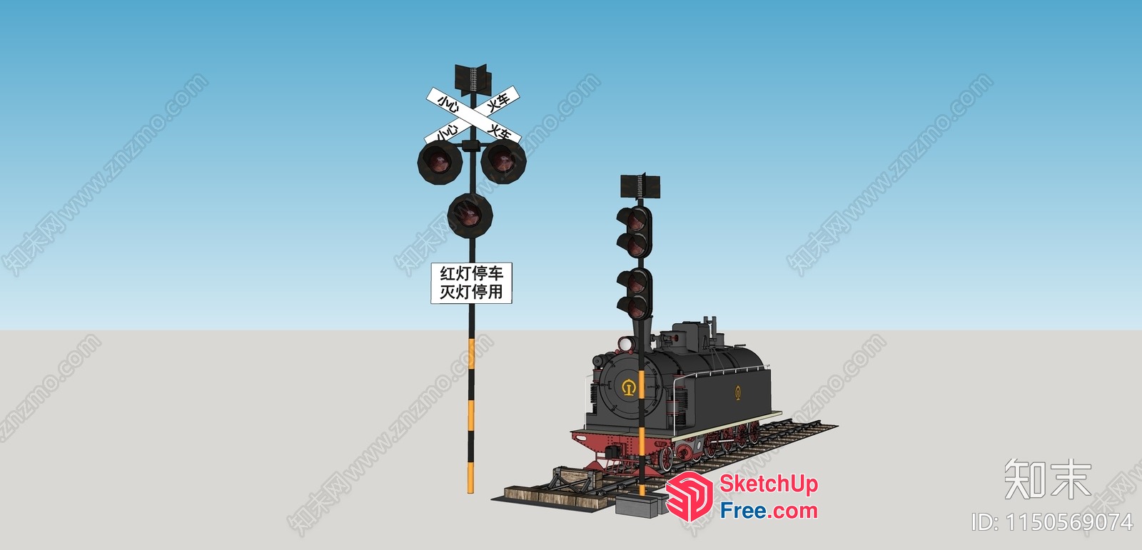 Train Station Sign And Train 3D SketchUp File