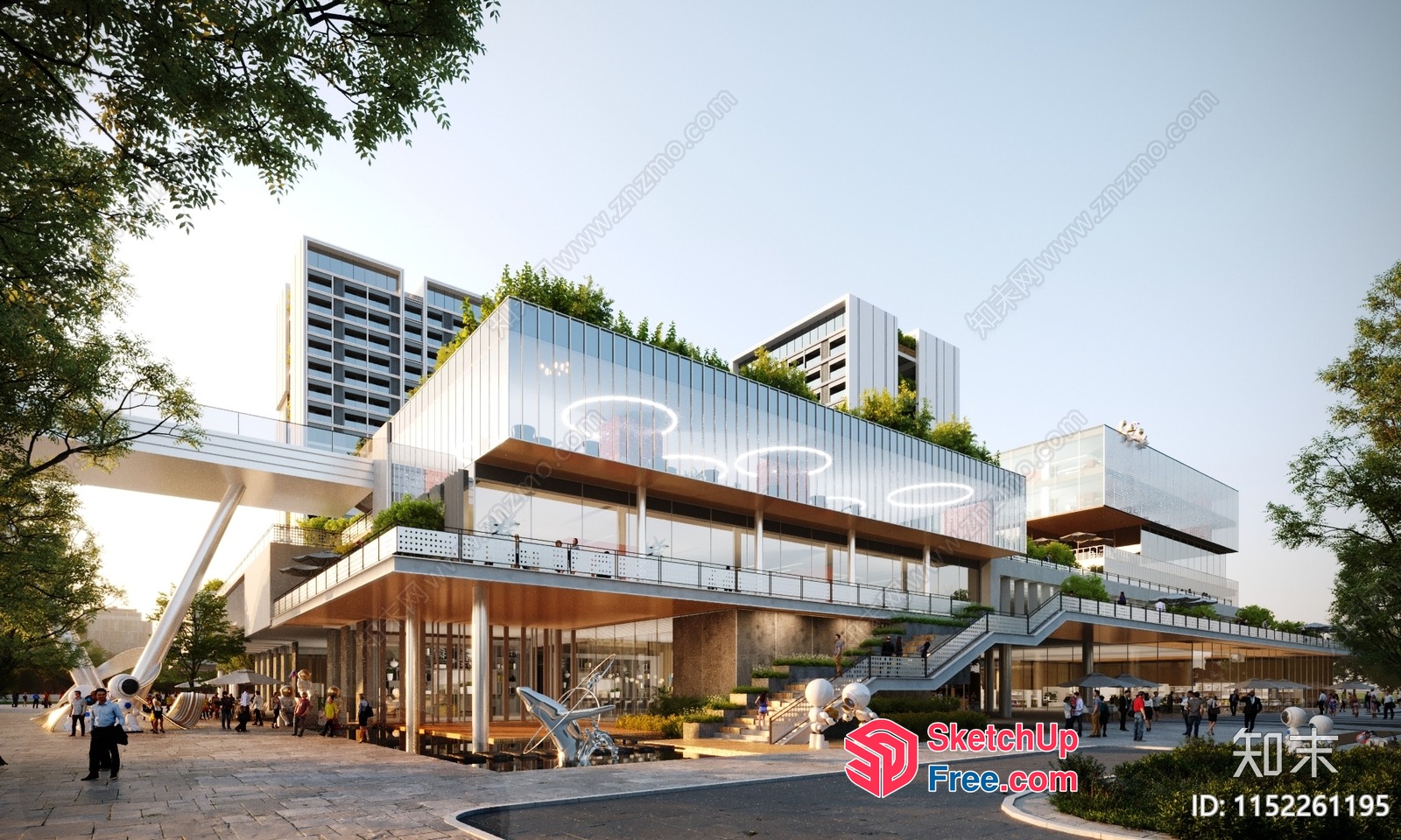Modern Glass Curtain Wall Building With Stairs And Balconies 3D SketchUp File
