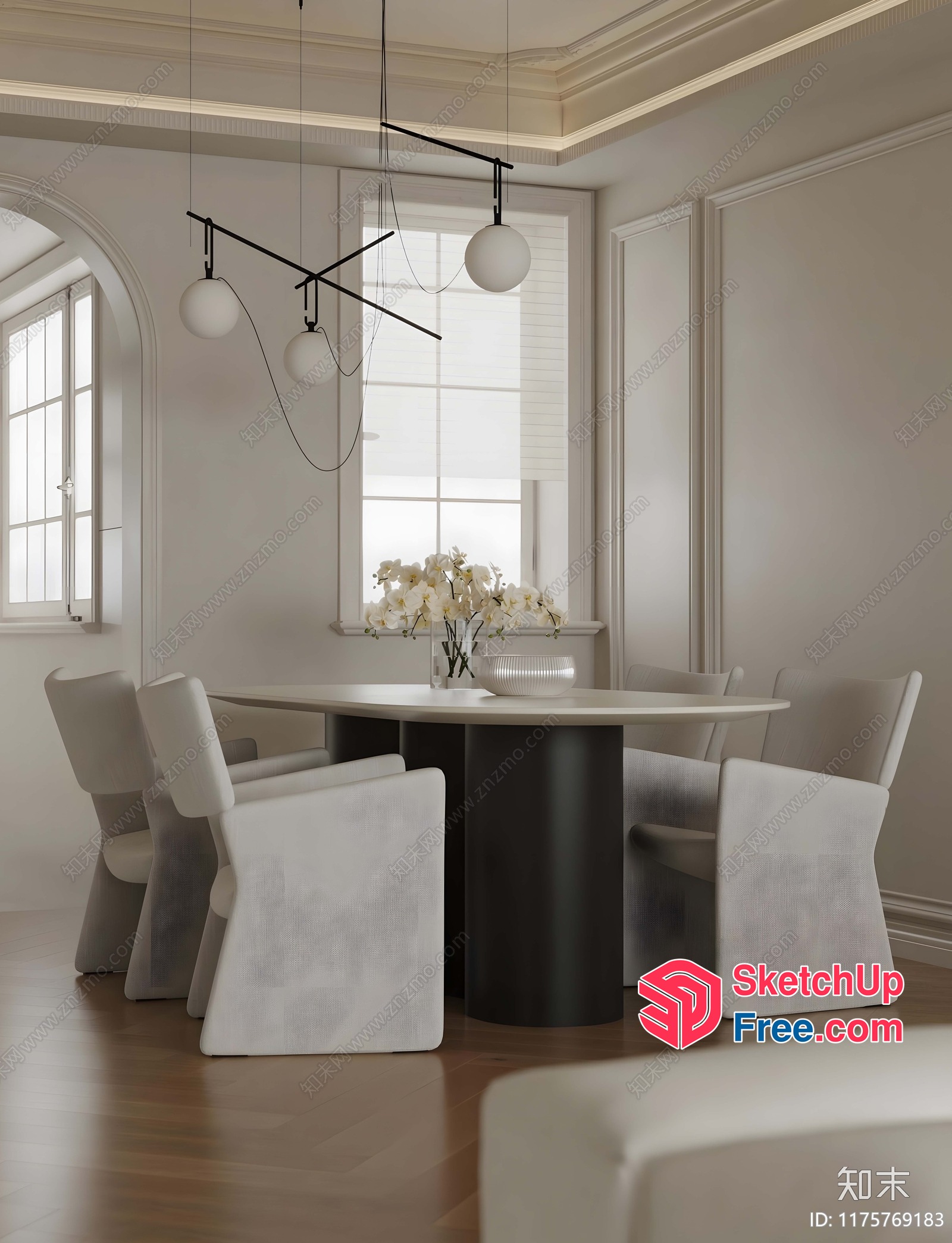 Minimalist White Dining Room With Black Accent 3D SketchUp File