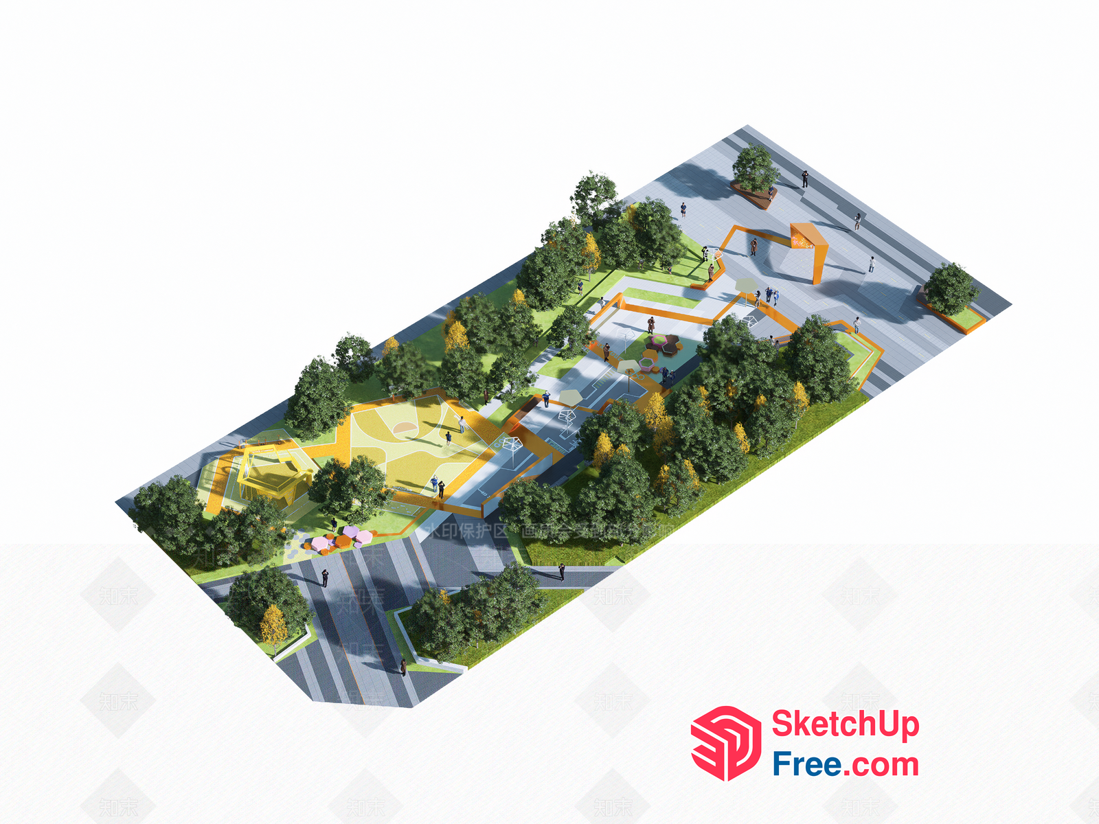 Modern Park Design With Vibrant Yellow And Green Accents 3D SketchUp File