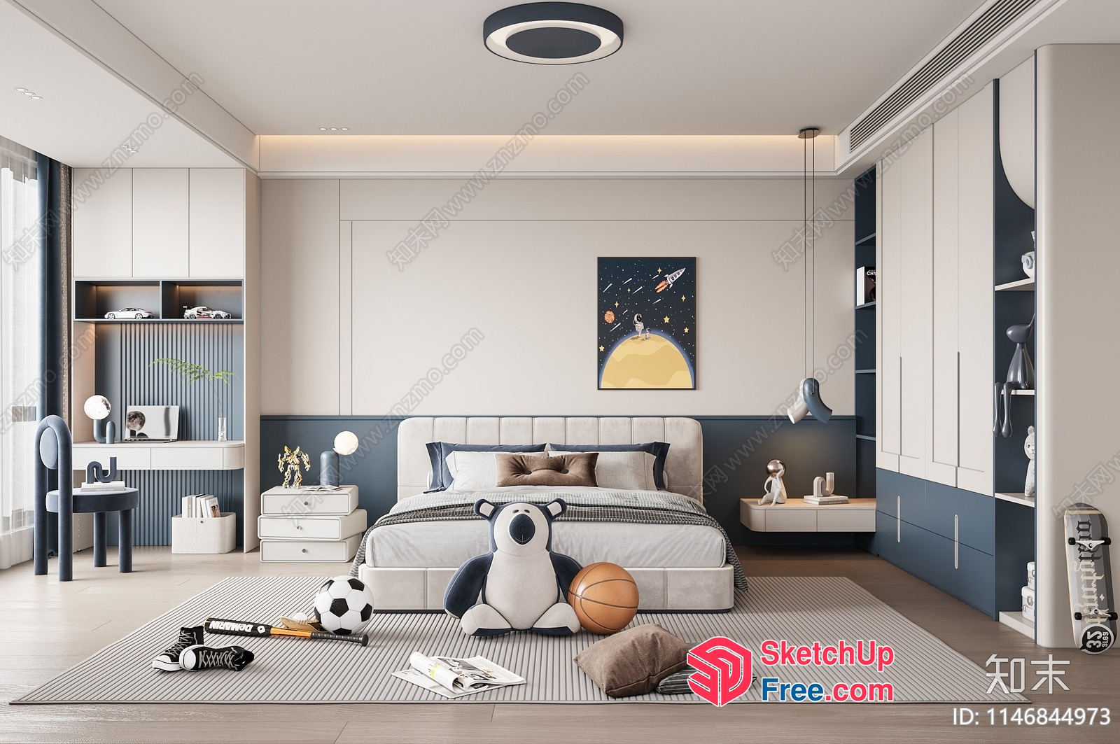 Modern Minimalist Bedroom With Toys And Sports Equipment 3D SketchUp File