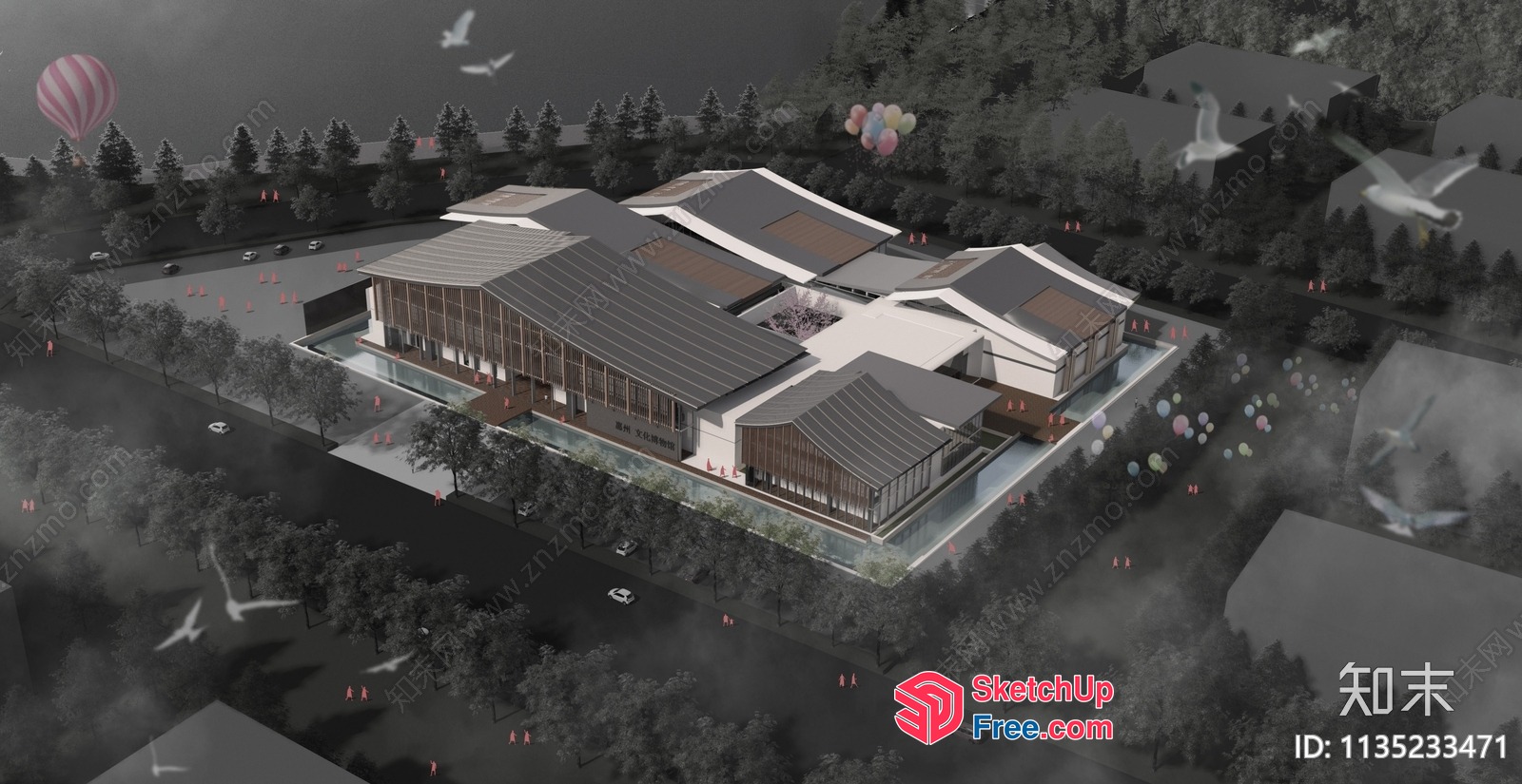 Modern Building With Glass Curtain Wall And Solar Panels 3D SketchUp File