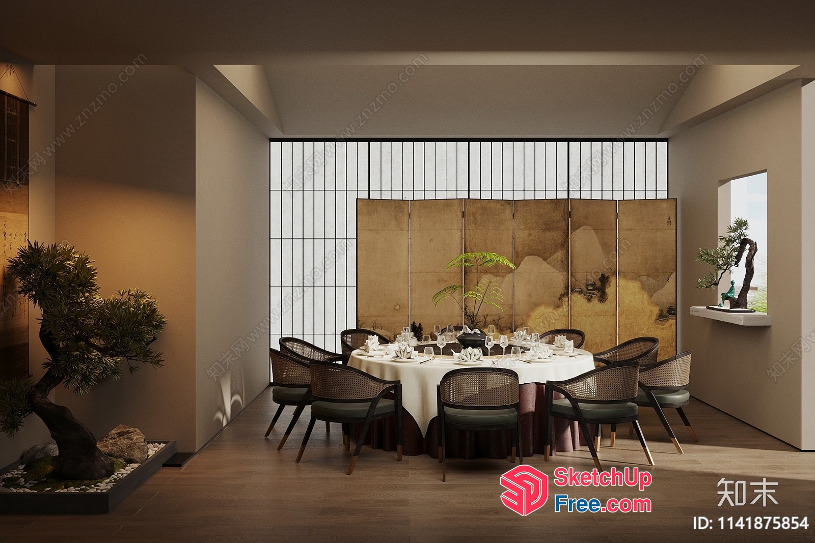 Elegant Dining Room With Asian-Inspired Decor 3D SketchUp File