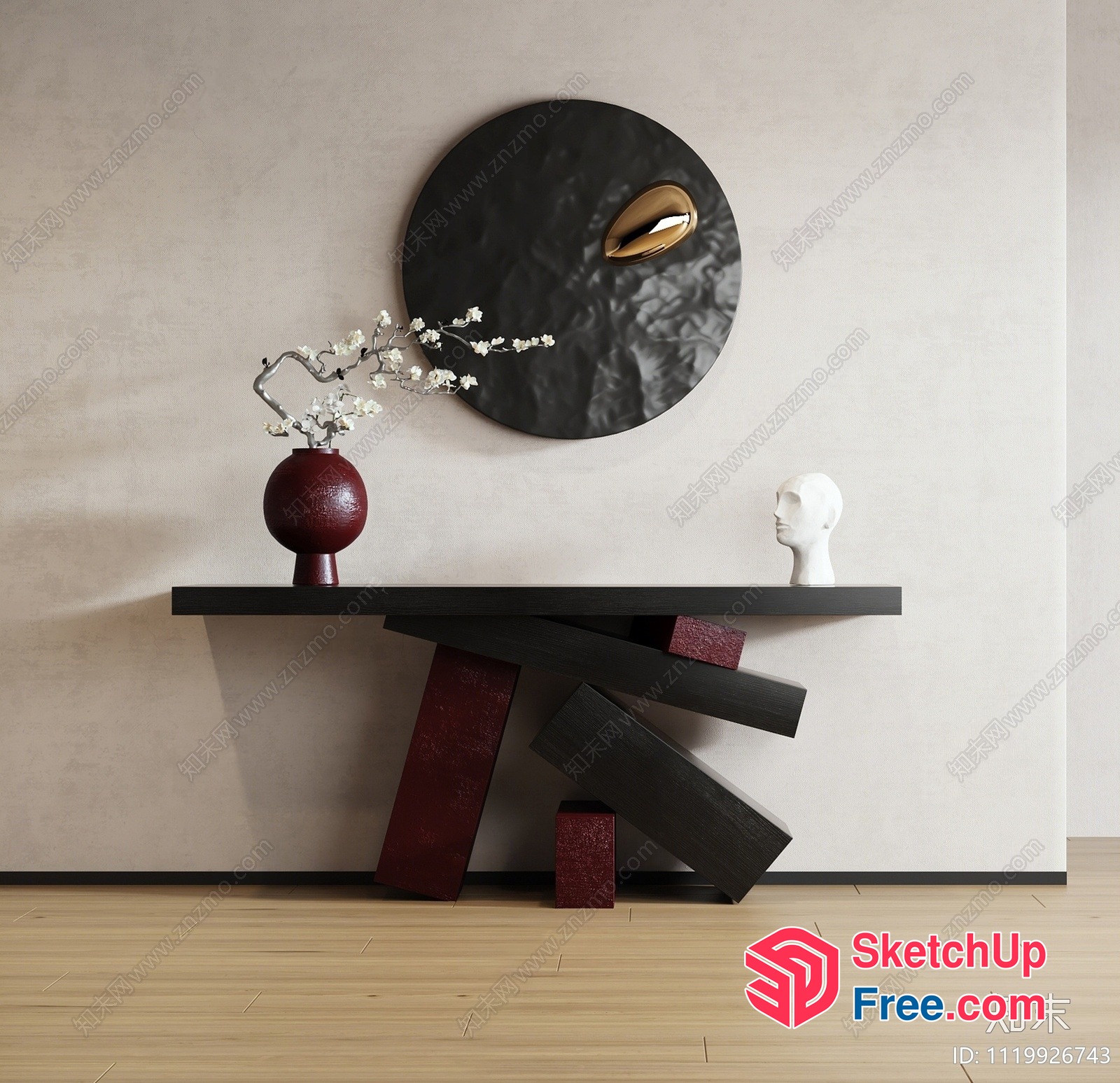 Minimalist Japanese Style Console Table With Unique Decor 3D SketchUp File