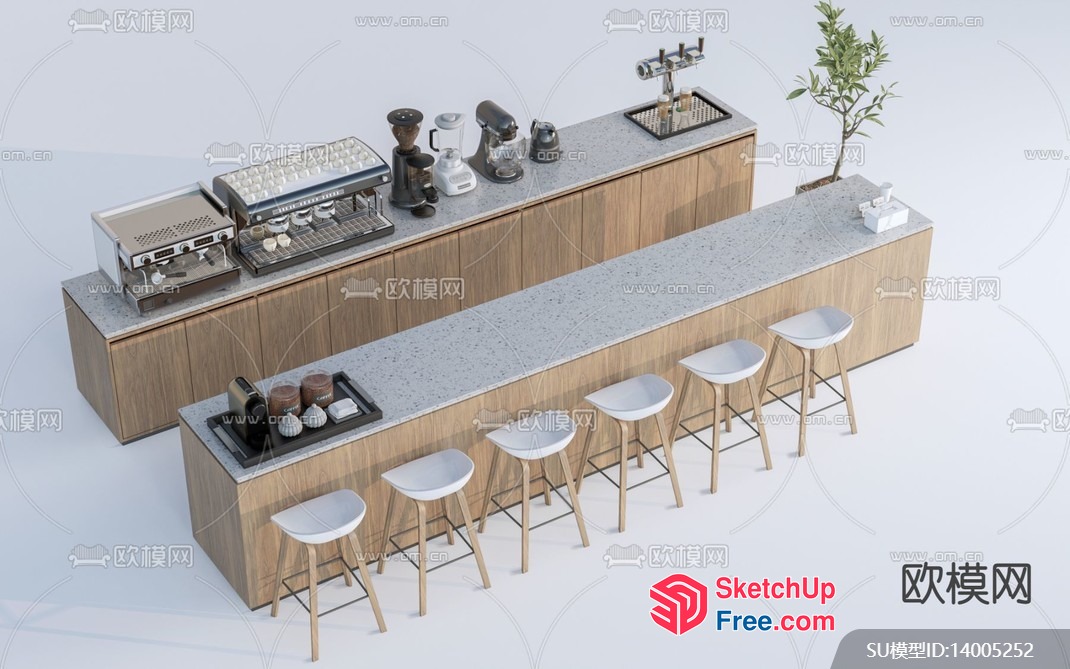 Modern Minimalist Coffee Shop Interior 3D SketchUp File