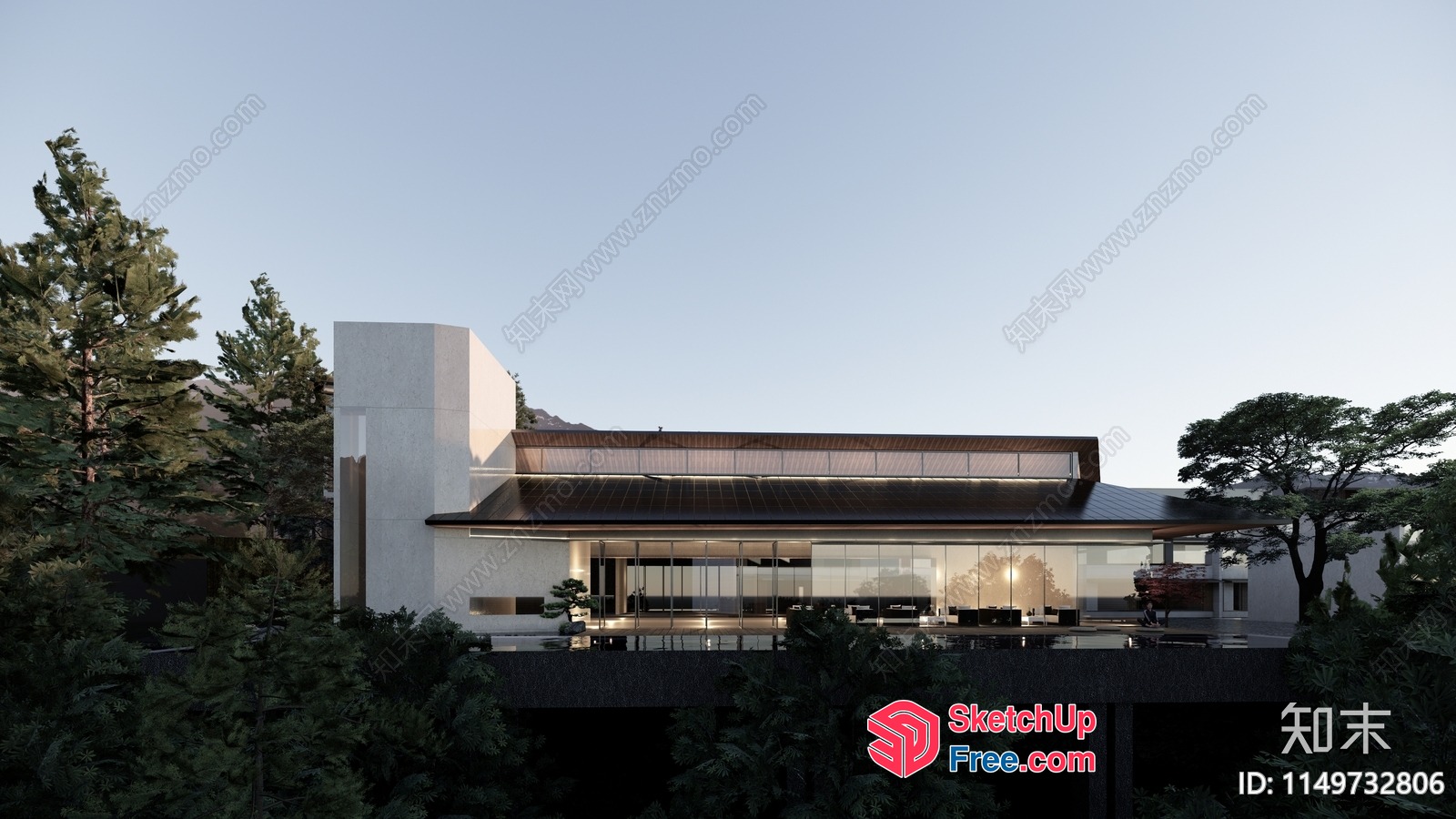 Contemporary Villa Exterior With Glass Curtain Wall 3D SketchUp File