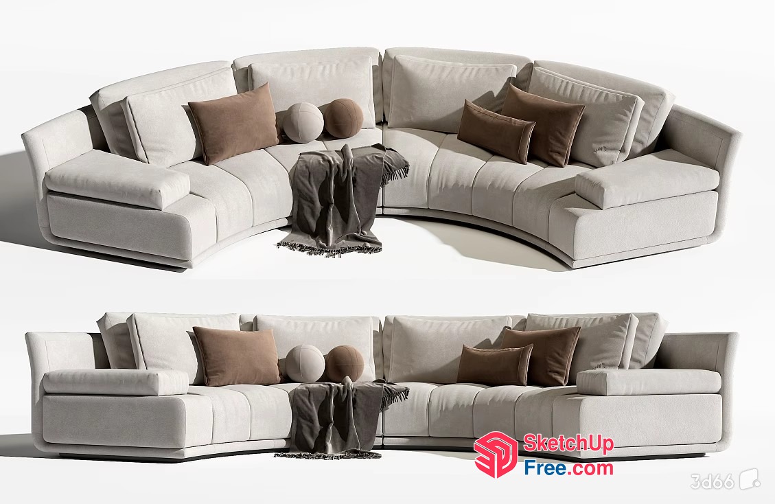 Elegant Creamy Style L-Shaped Sofa With Pillows 3D SketchUp File