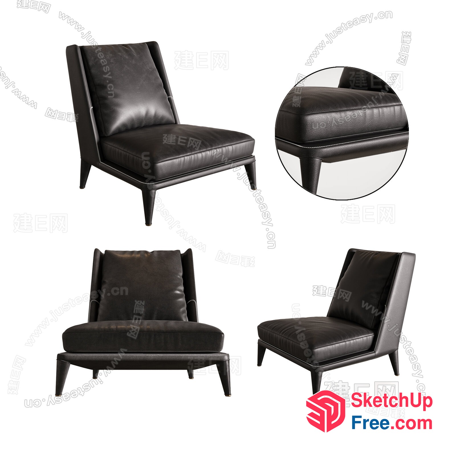 Modern Black Leather Accent Chair 3D SketchUp File