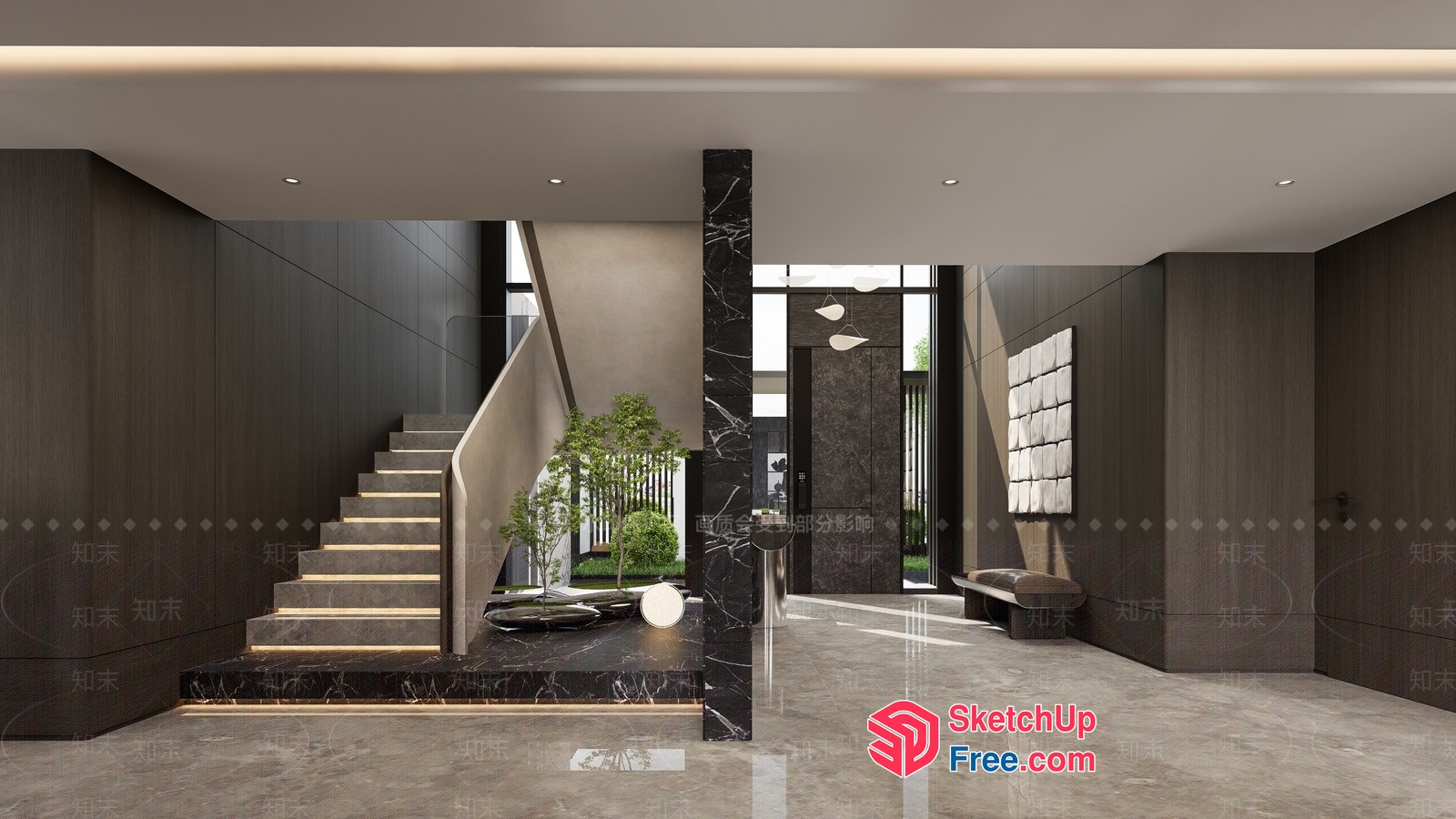 Modern Staircase With Marble And Natural Light 3D SketchUp File