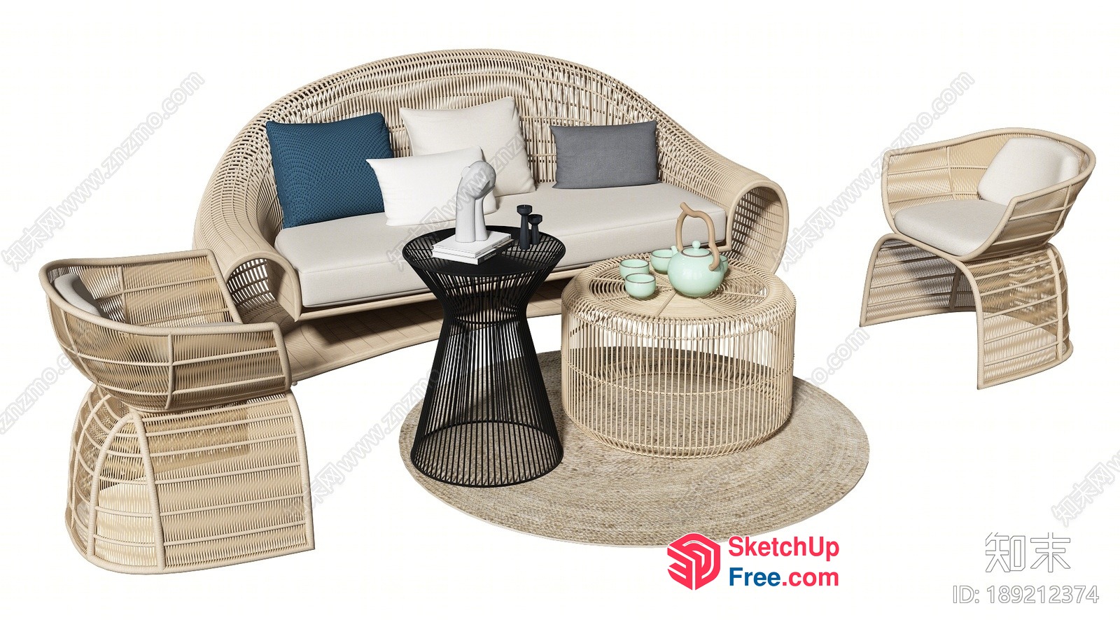 Elegant Rattan Sofa And Chair Set 3D SketchUp File