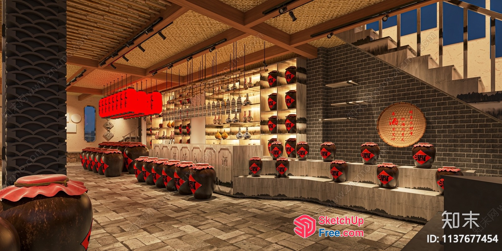 Traditional Chinese Decorative Vase Display Room 3D SketchUp File