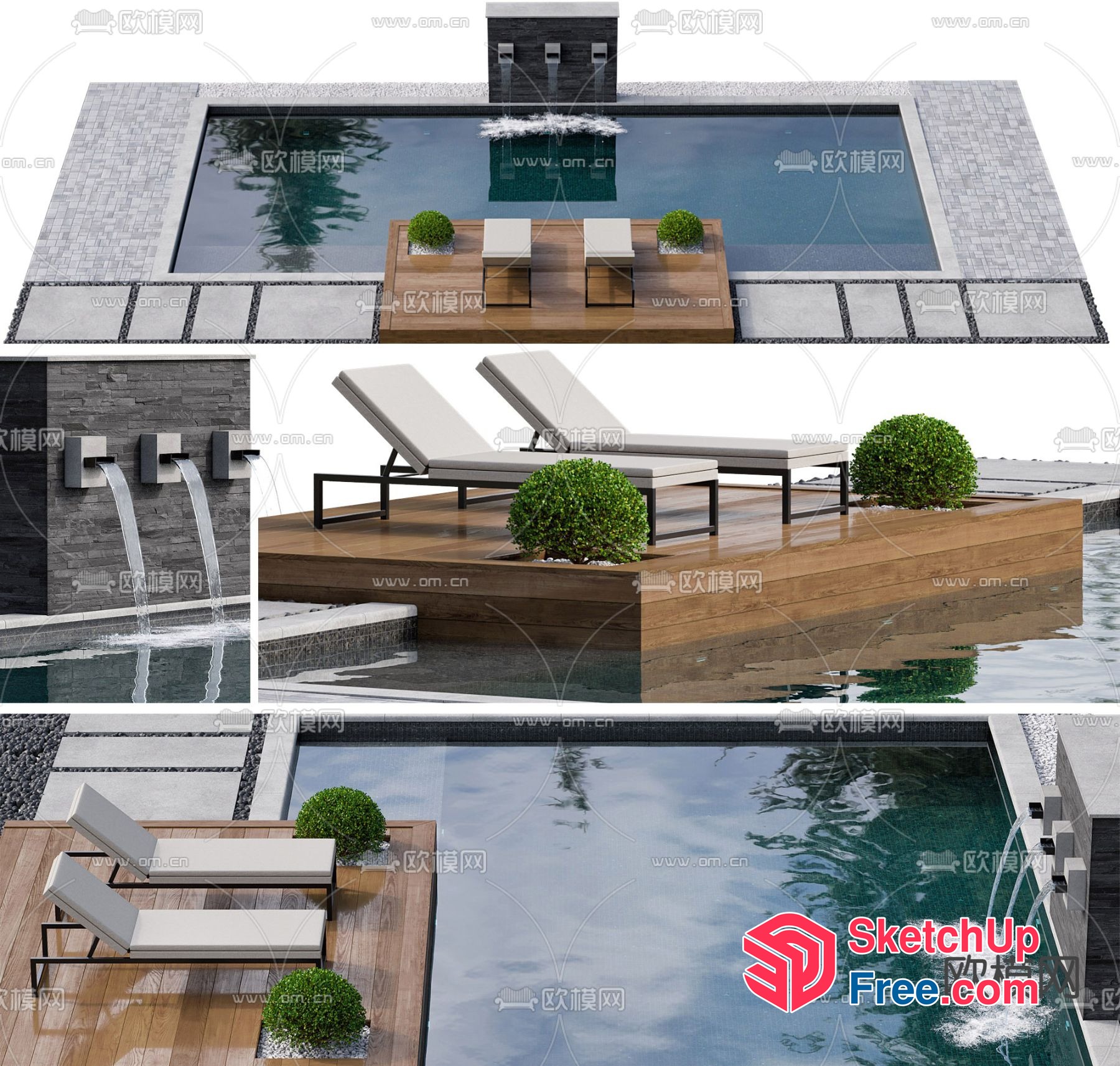 Modern Swimming Pool And Deck Furniture 3D SketchUp File