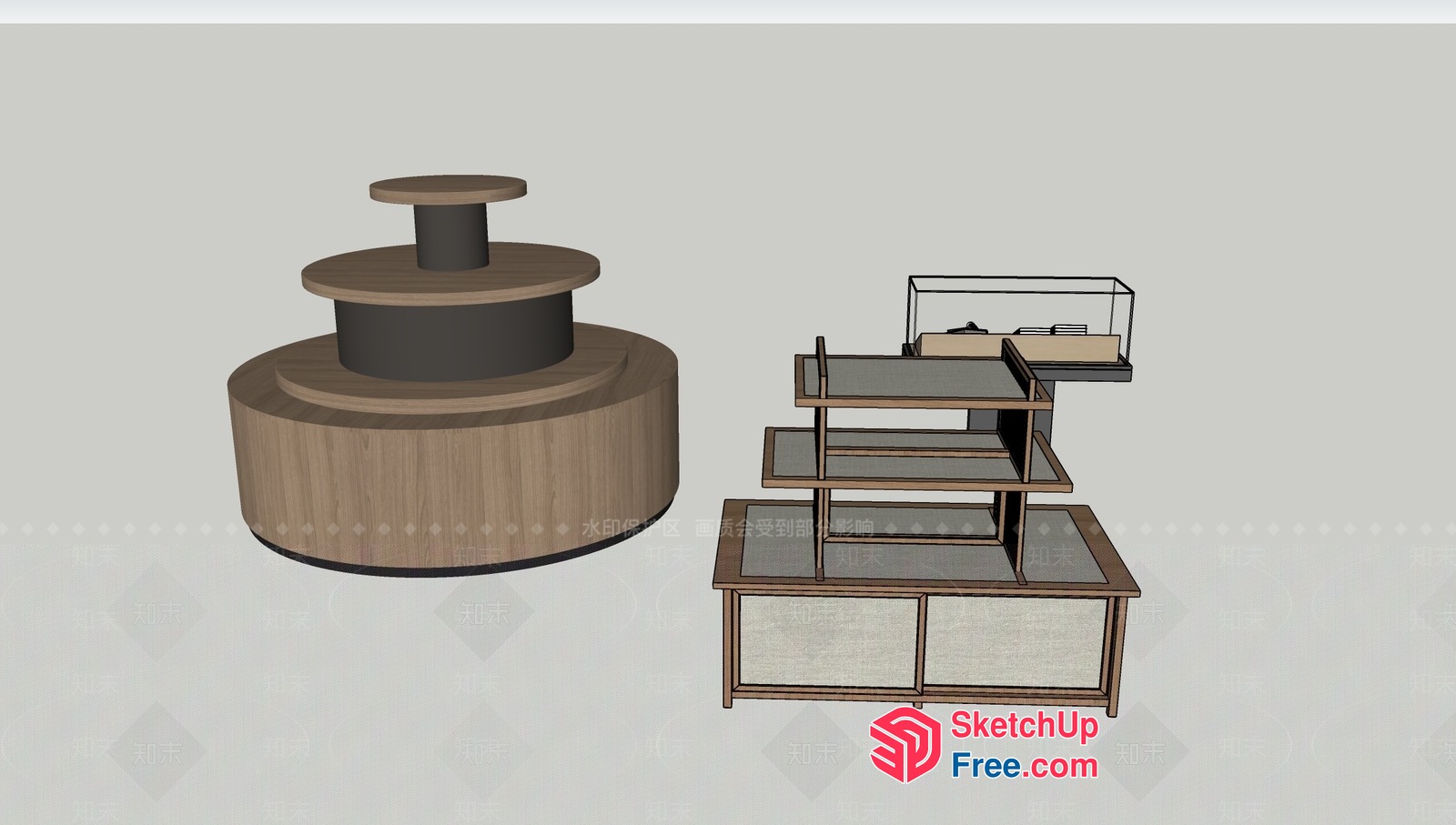 Modern Furniture Set With Wooden And Glass Elements 3D SketchUp File