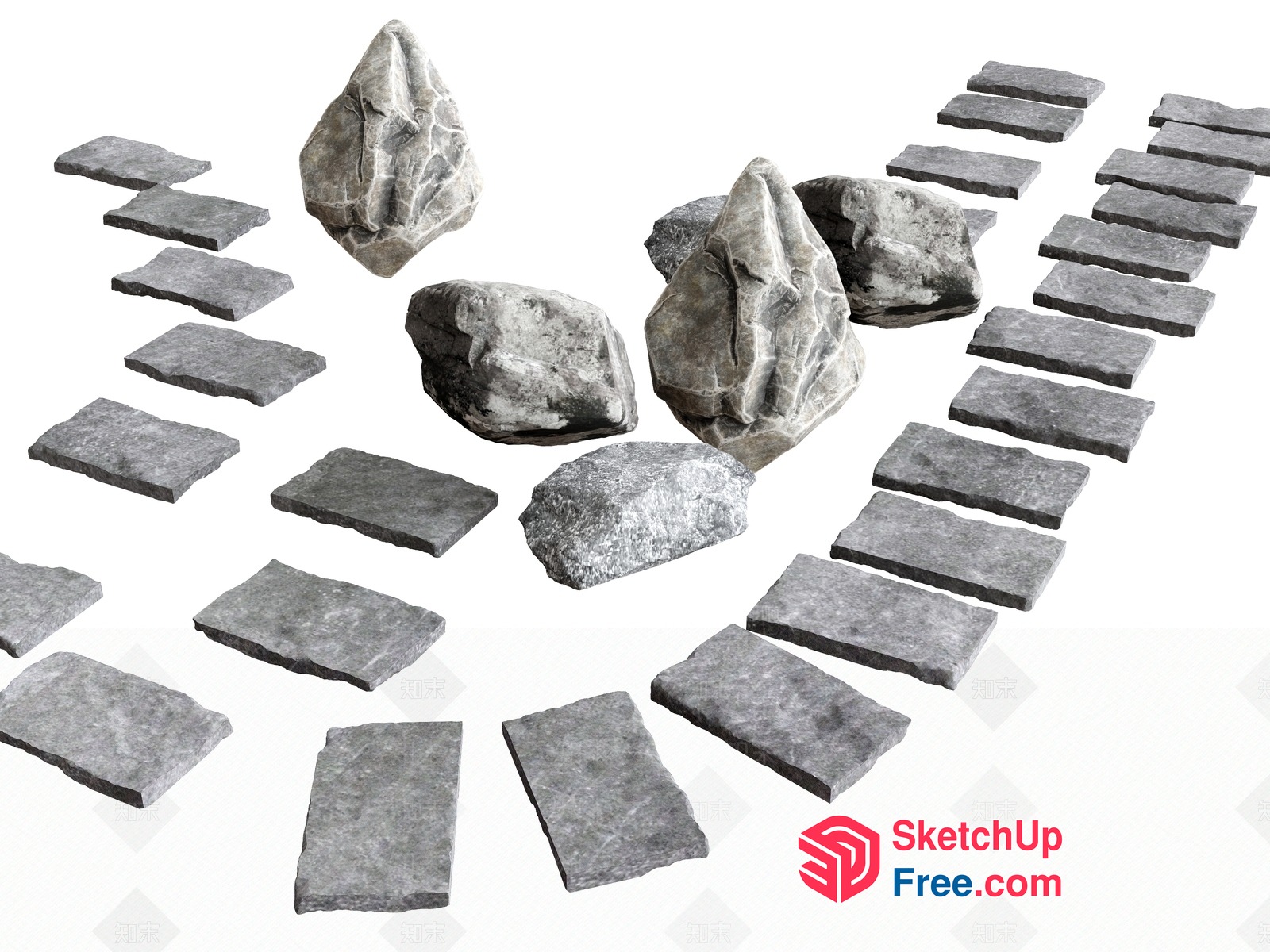 Stone Blocks And Rocks Arrangement 3D SketchUp File