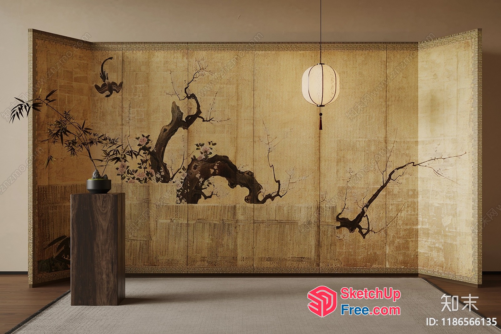 Elegant Japanese-Inspired Partition Screen With Ornate Details 3D SketchUp File