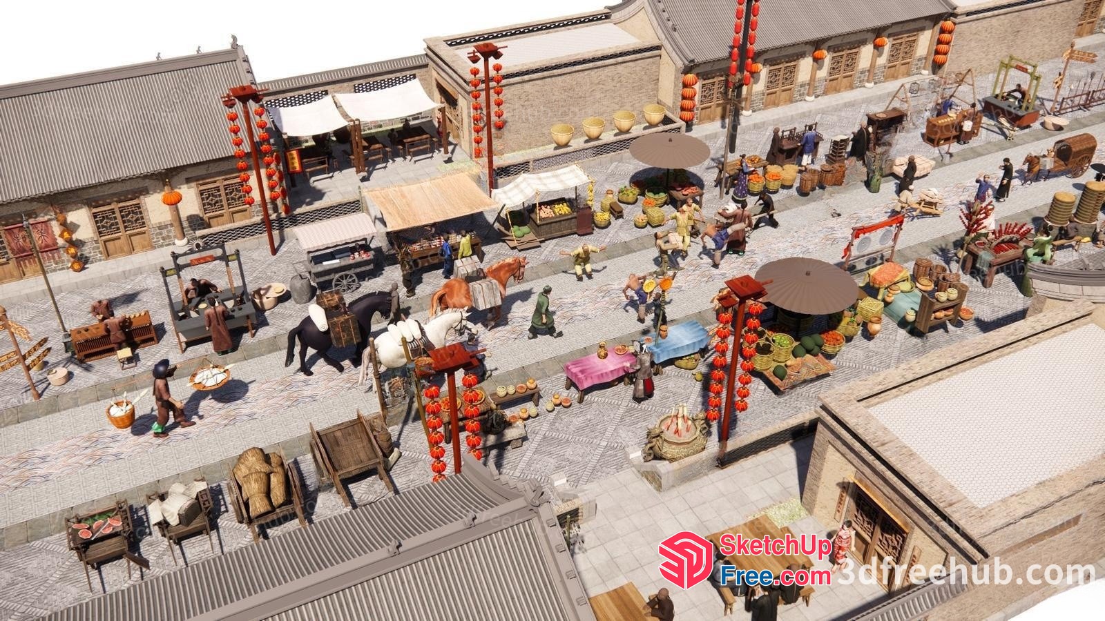 Asian Market Scene 3D SketchUp File