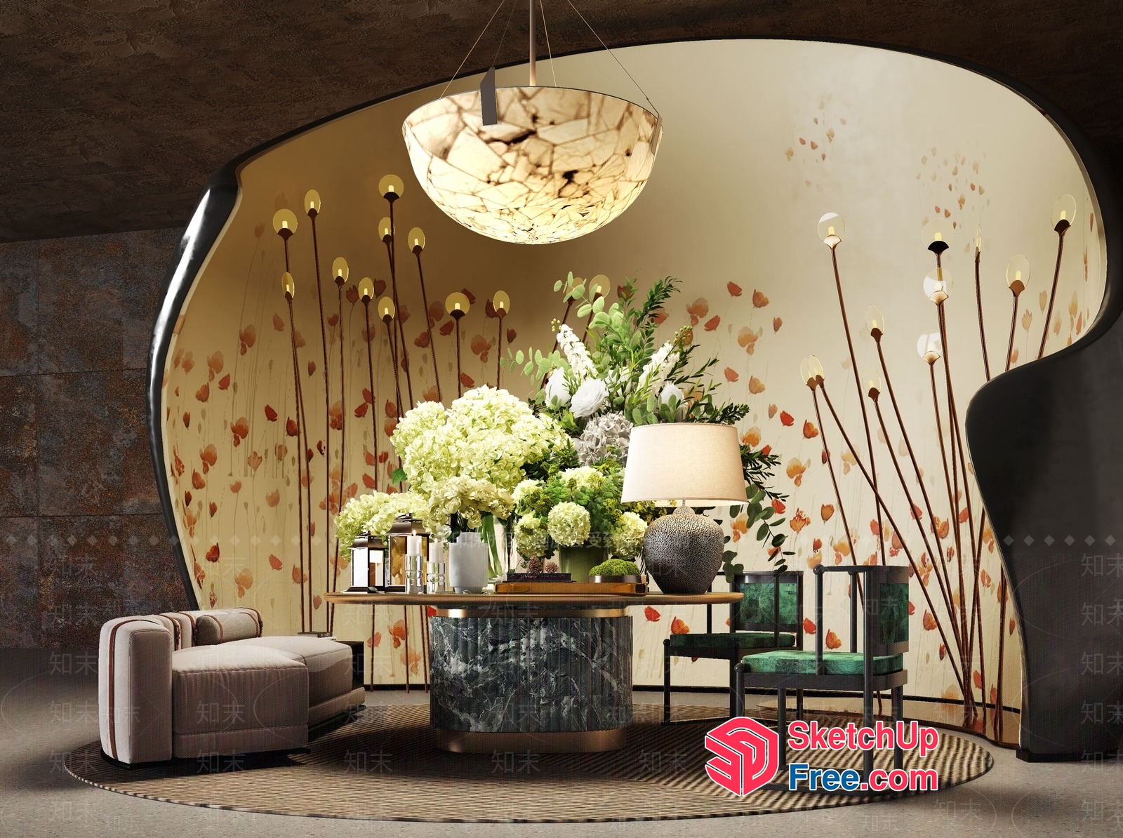 Elegant Modern Living Room With Marble Coffee Table 3D SketchUp File