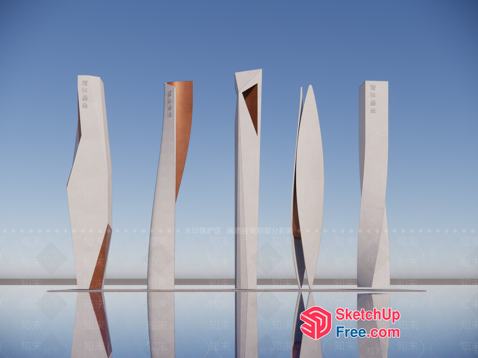 Modern Pillar Structures Against A Blue Sky 3D SketchUp File