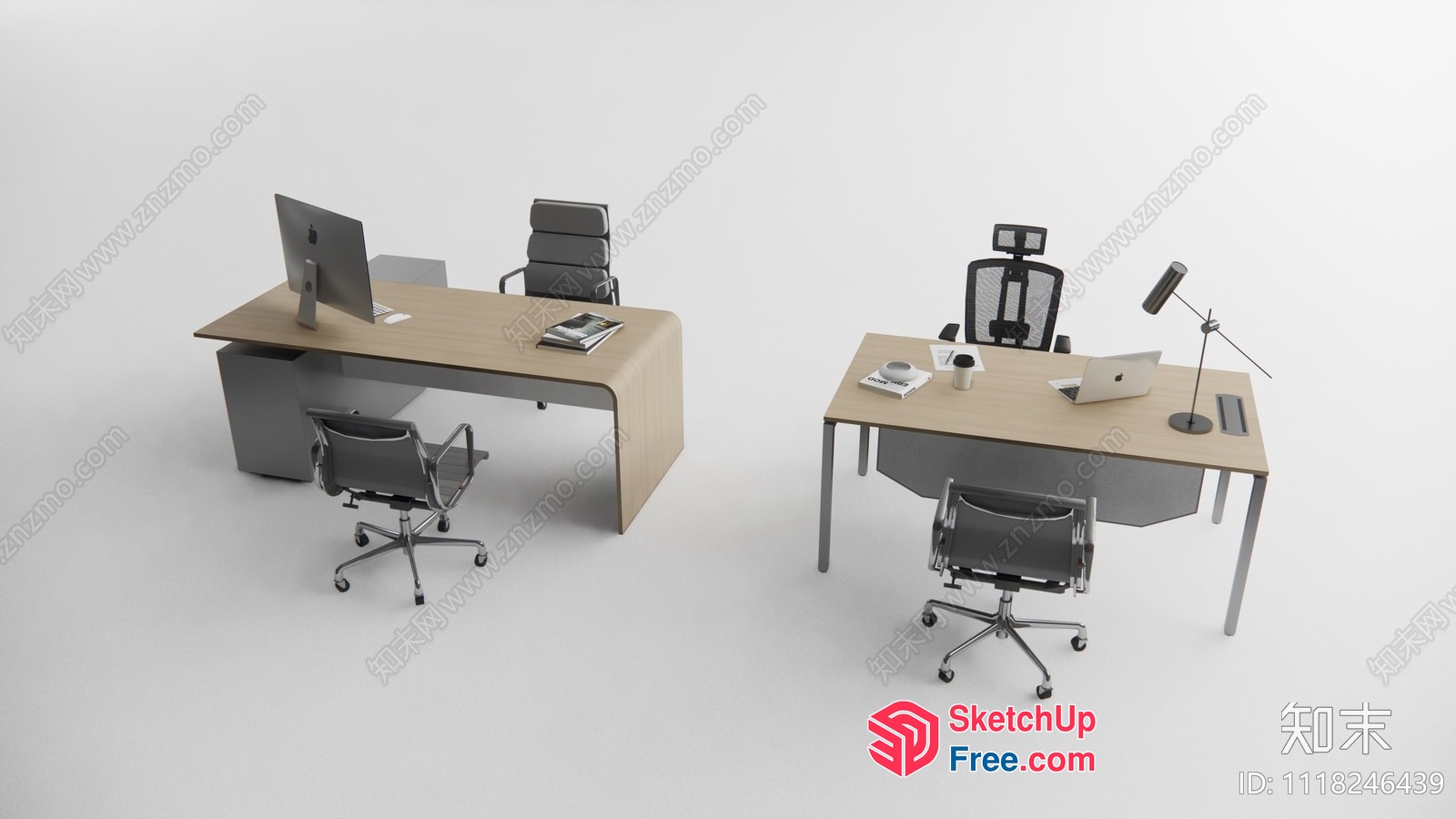 Modern Office Space With Two Desks And Chairs 3D SketchUp File
