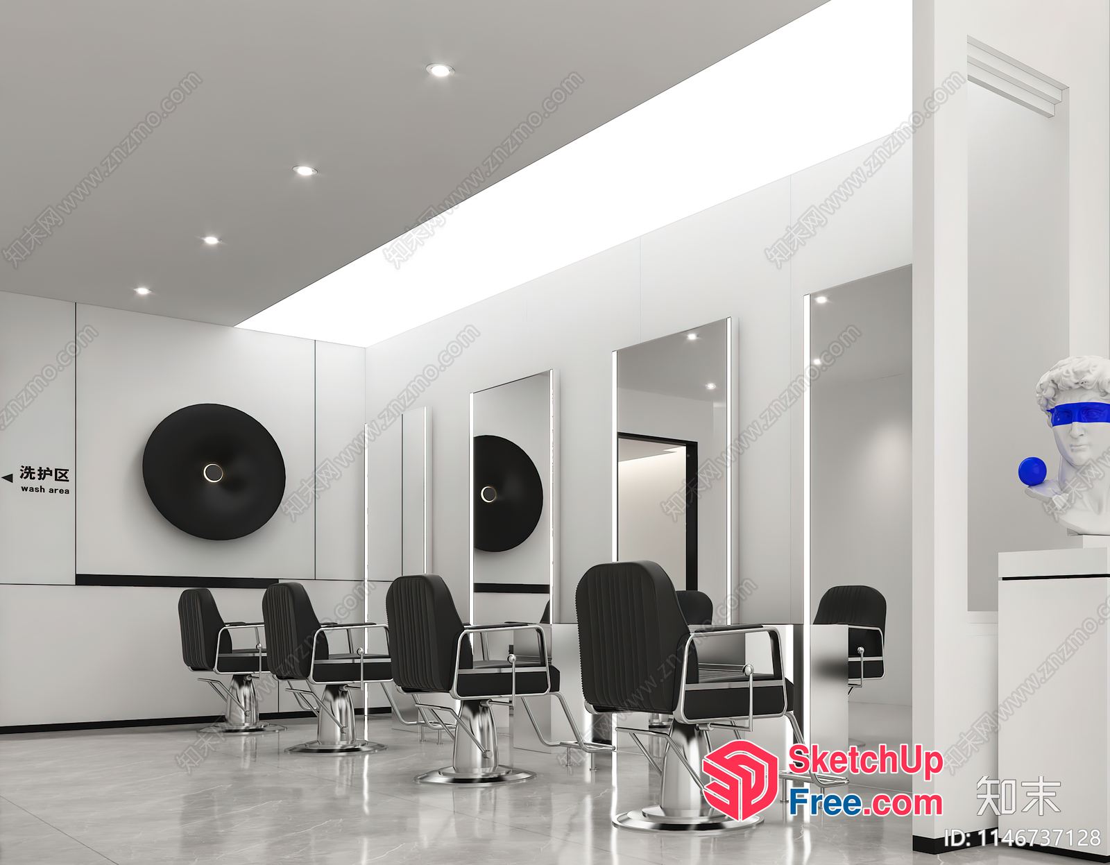 Modern Minimalist Hair Salon Interior 3D SketchUp File