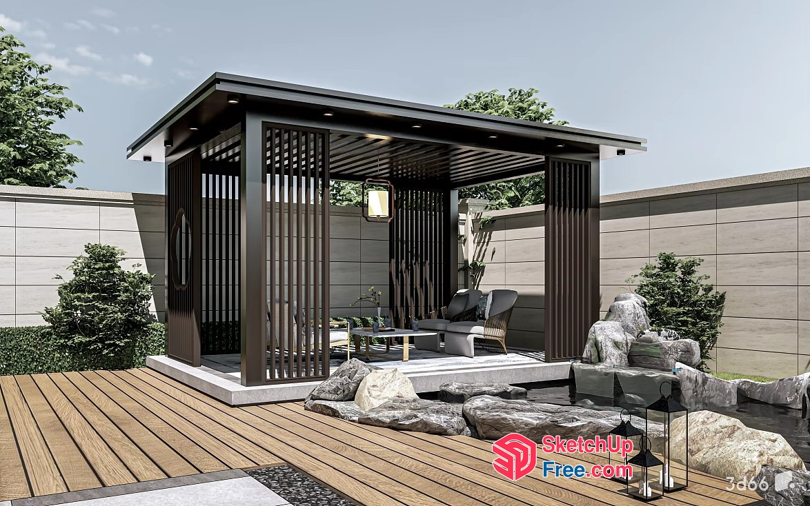 Modern Outdoor Living Space With Elegant Pergola 3D SketchUp File