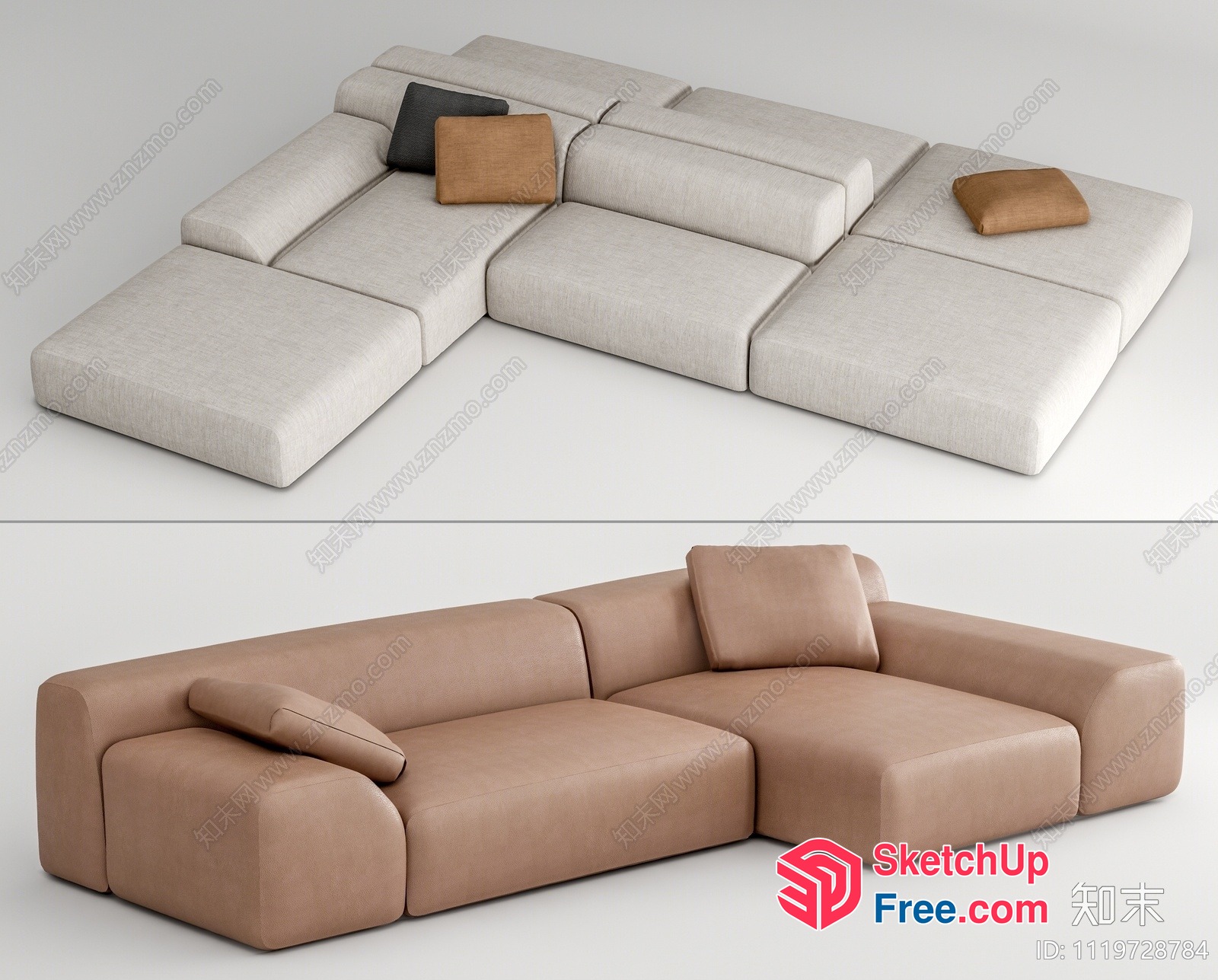 Modern L-Shaped Sofa With Pillows 3D SketchUp File