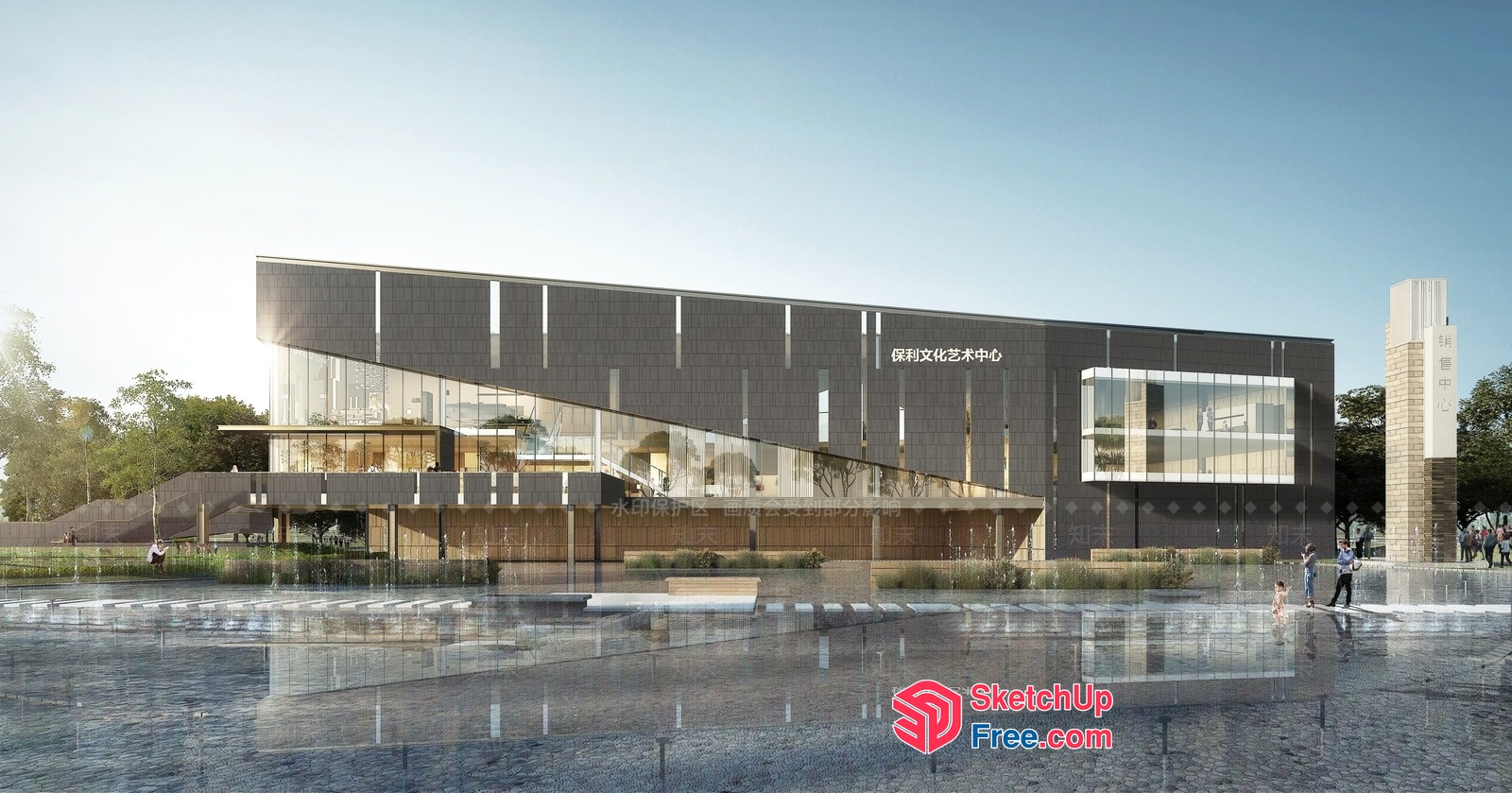 Modern Office Building With Large Glass Windows And Stairs 3D SketchUp File