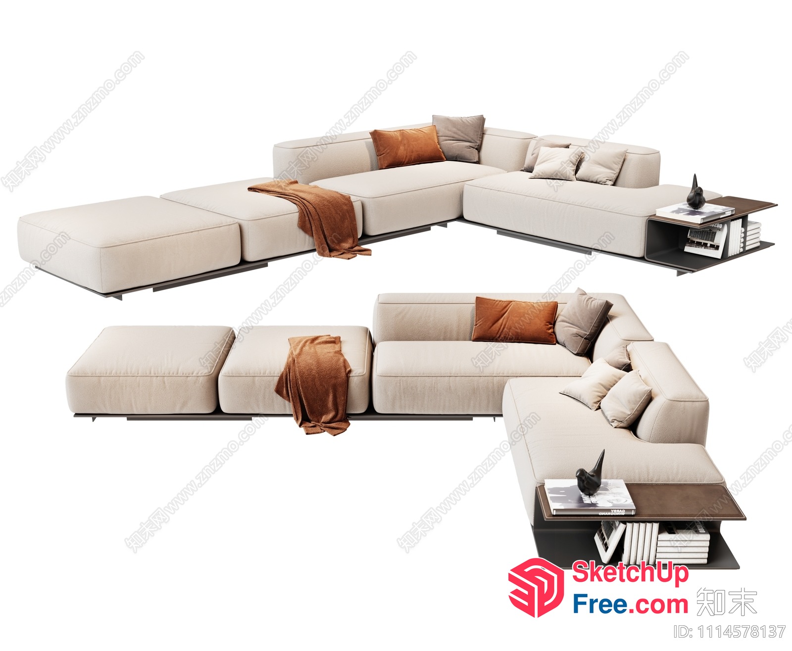 Creamy Style Modern L-Shaped Sofa With Minimalist Decor 3D SketchUp File