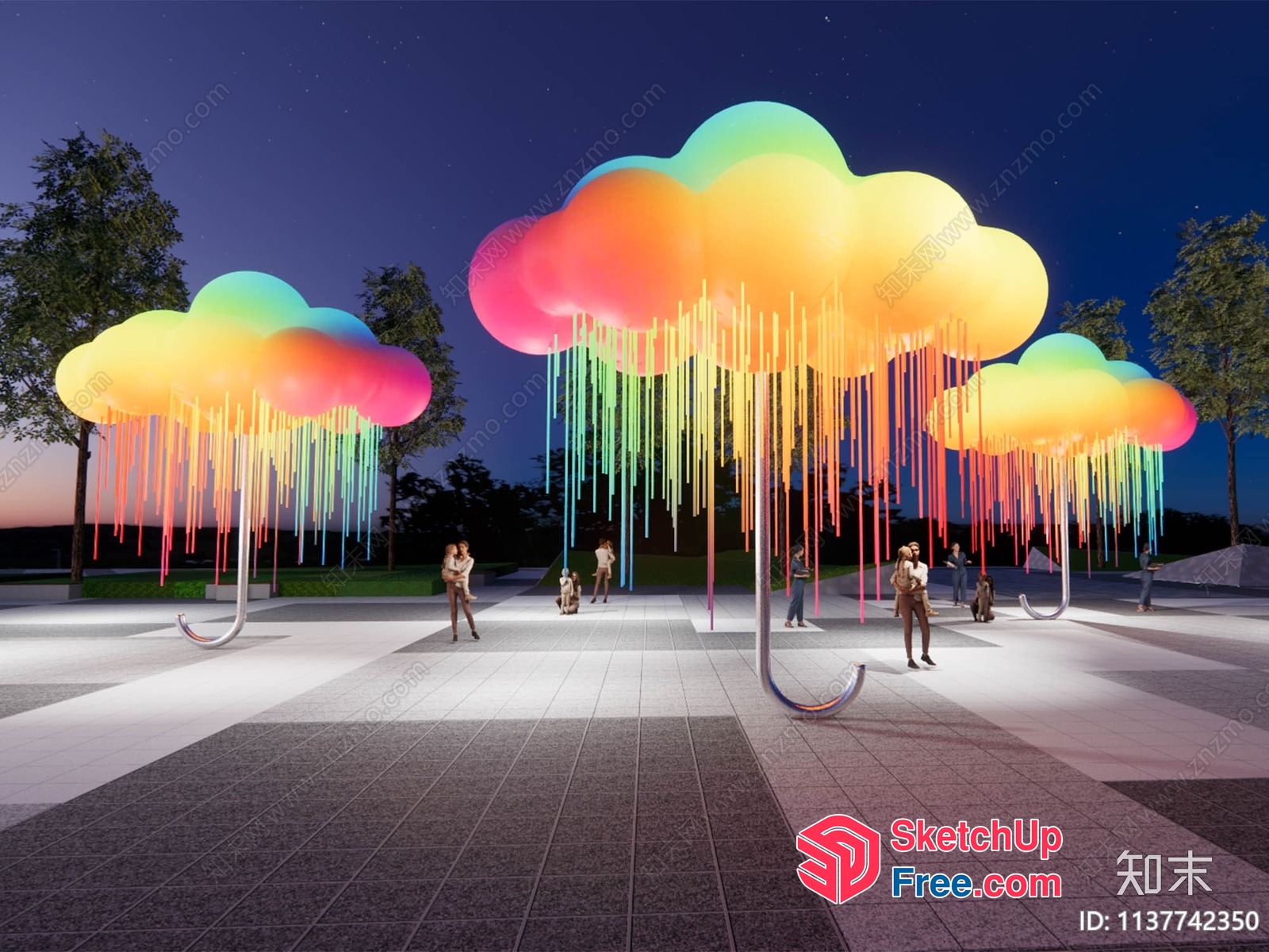 Colorful Clouds Of Rain Decorative Pillars 3D SketchUp File
