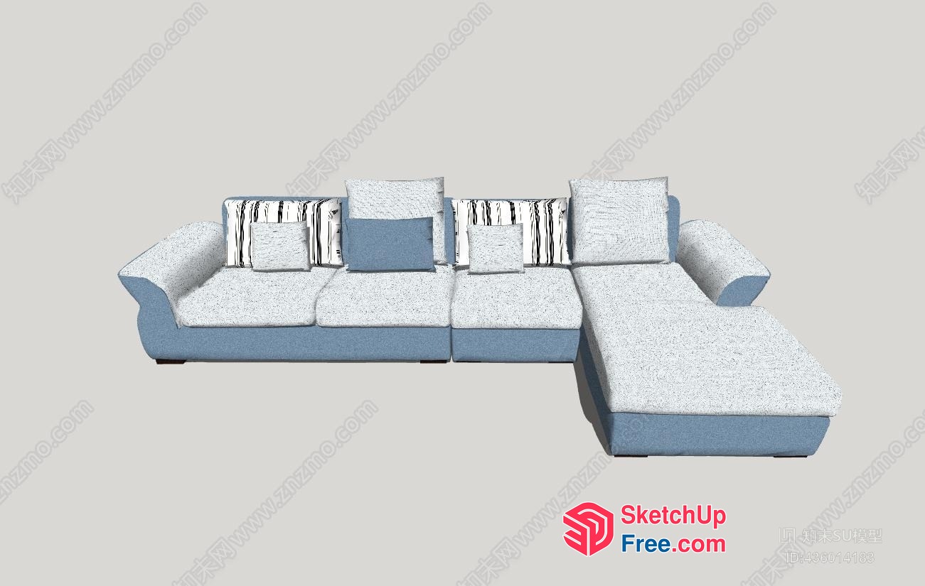 Modern L-Shaped Sofa With Pillows 3D SketchUp File