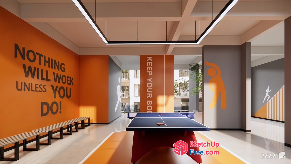 Inspirational Fitness Space With Motivational Quotes And Table Tennis 3D SketchUp File