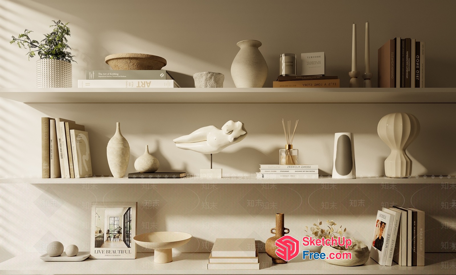 Elegant White Decorative Shelf Collection 3D SketchUp File